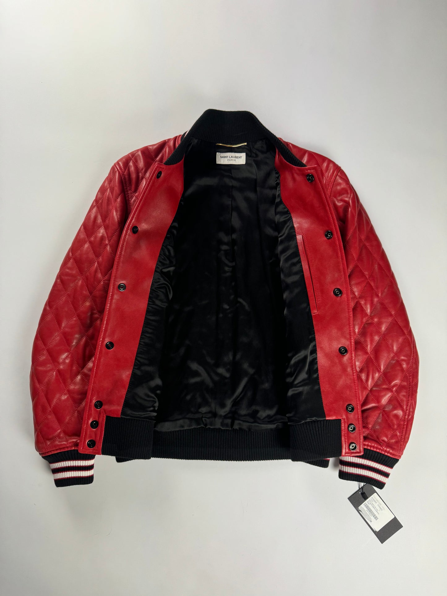 Saint Laurent Sample Quilted Baroque Damier Varsity Bomber Jacket SS 2018 - S