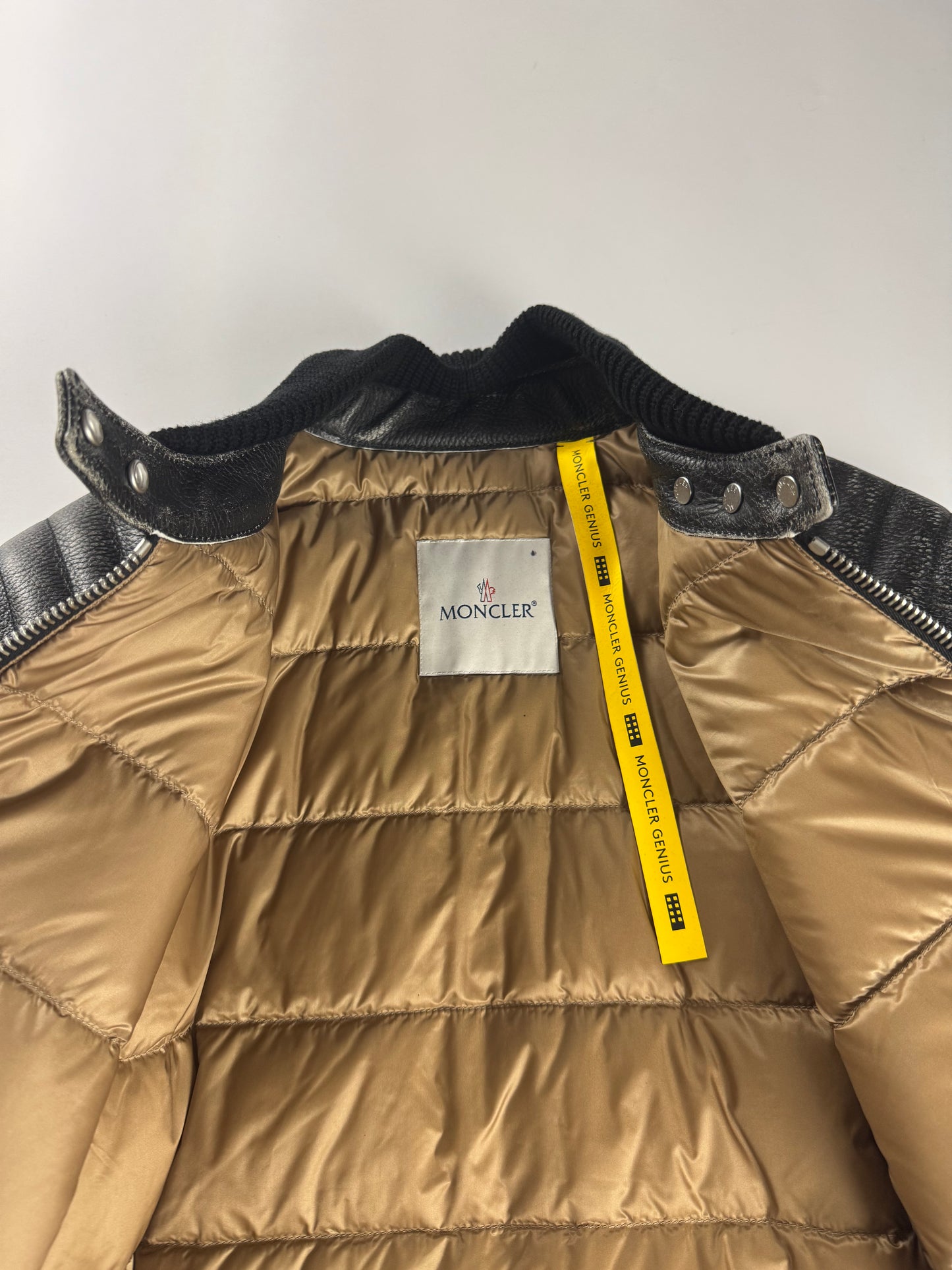 Moncler x Palm Angels Vicsek Full Grain Leather Down Moto Jacket FW 2023 - S