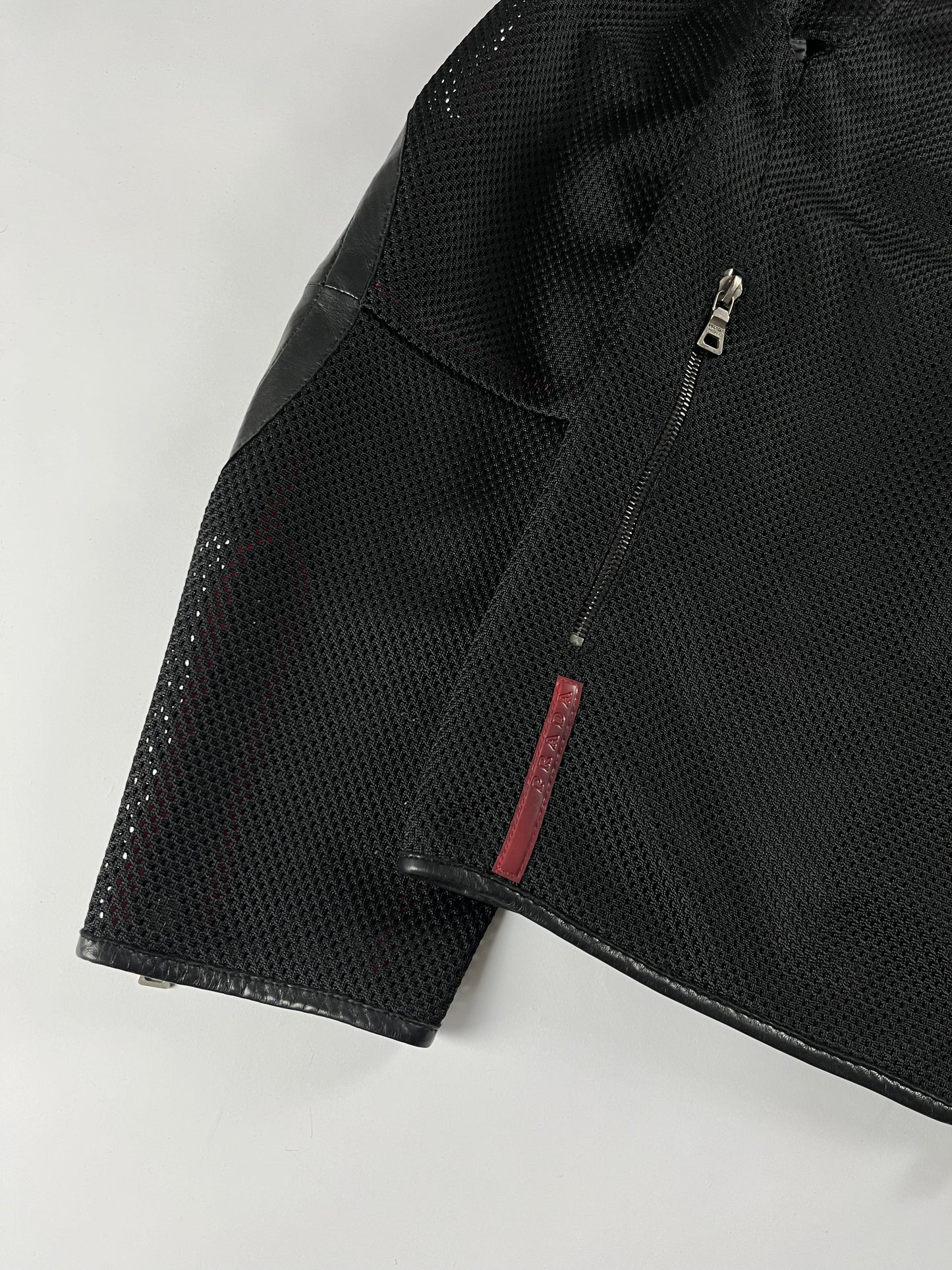 Prada Mesh Leather Patch Elbows Moto Jacket SS 2000 - M