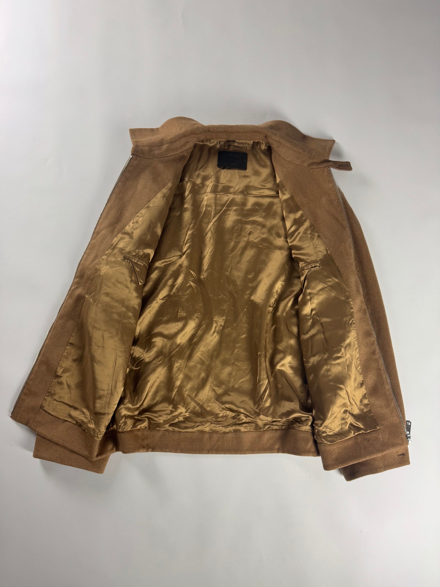 Prada Brown Camel Hair Triangle Logo Classic Jacket FW 2023 - L