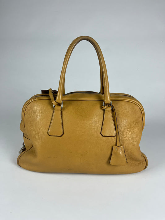 Prada Maxi Camel Leather Bowling Hand Bag FW 2000 - OS
