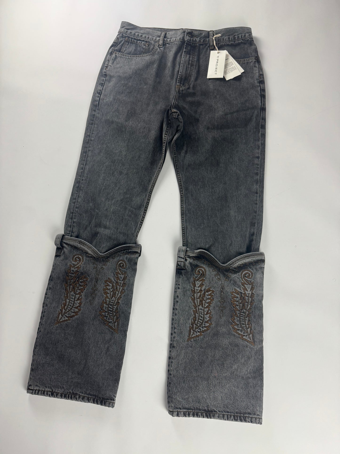 Y/Project Mini Cowboy Cuff Grey Denim Pants SS 2023 - 33 US