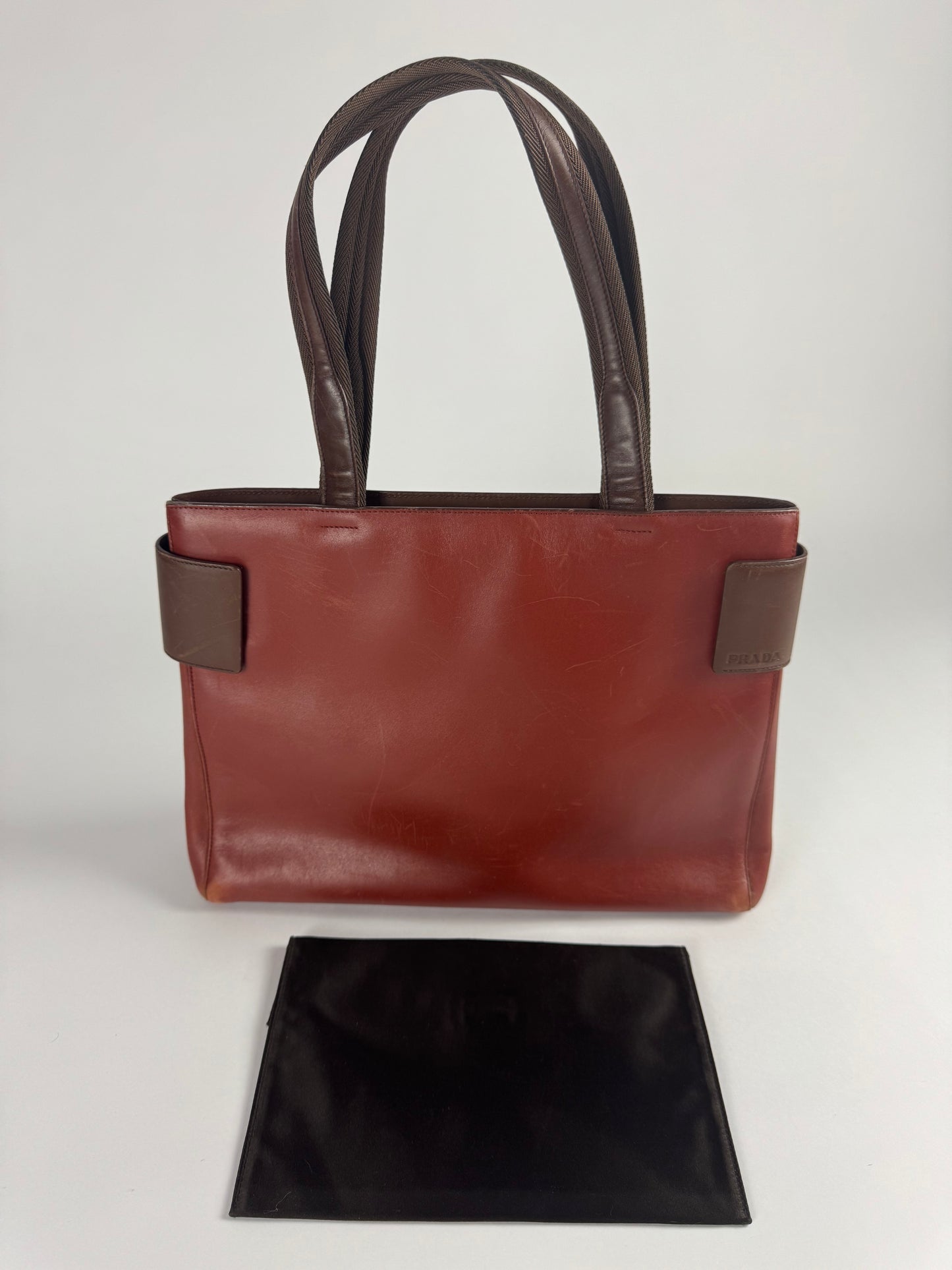 Prada Brown Double Strapped Sides City Calf Leather Bag SS 1999 - OS