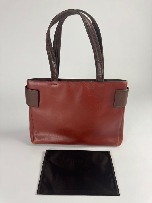Prada Brown Double Strapped Sides City Calf Leather Bag SS 1999 - OS