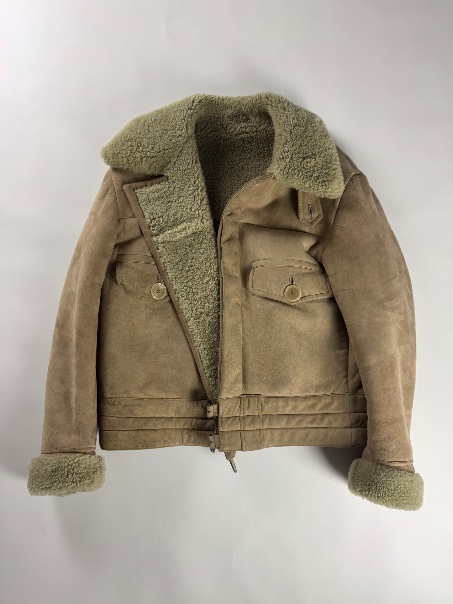 Gucci Tom Ford Suede Camel Shearling Jacket FW 2002 - XL