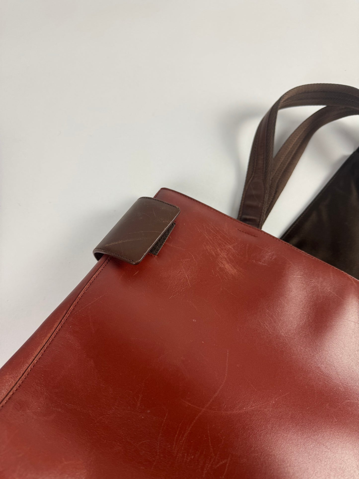 Prada Brown Double Strapped Sides City Calf Leather Bag SS 1999 - OS
