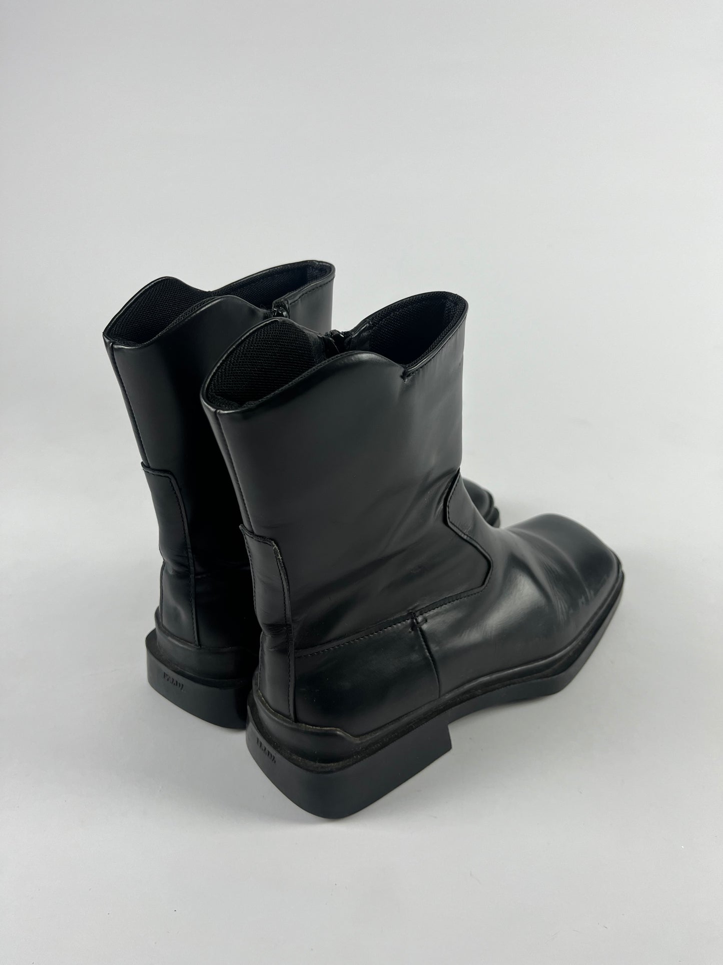 Prada Black Leather Square Toe High Boots FW 1999 - 9 IT/44 EU