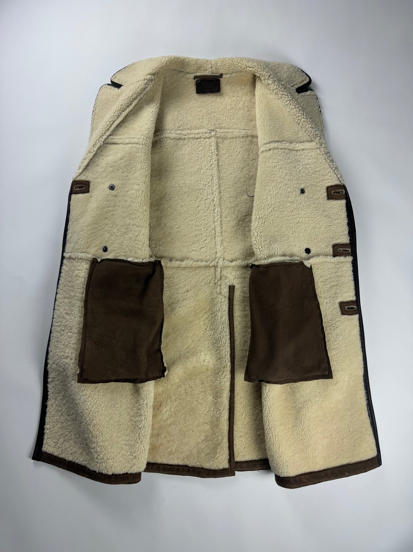 Prada Premium Leather Double Breasted Shearling Coat FW 2005 - M