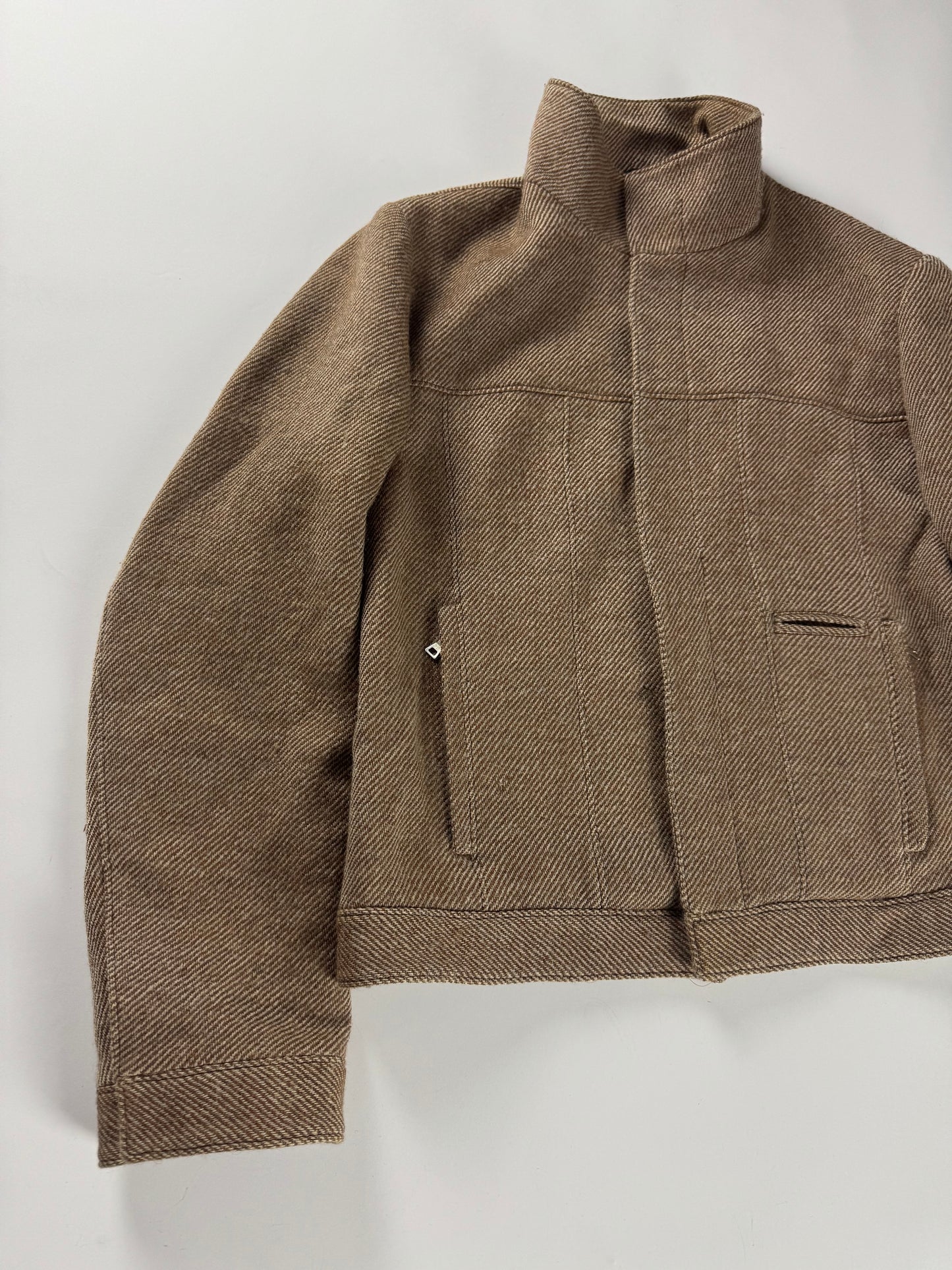 Prada Premium Textured Wool Minimalist Funnel Collar Jacket FW 1999 - L