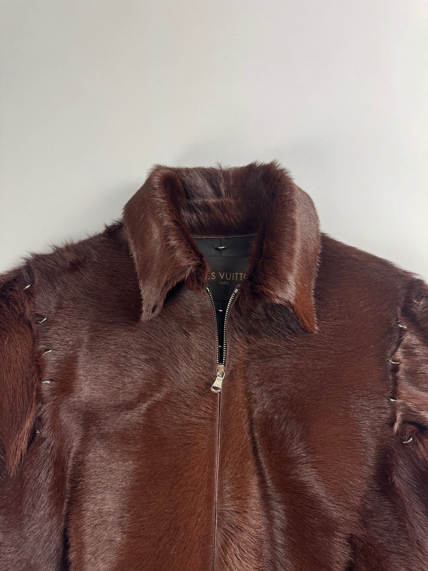 Louis Vuitton Sample Artisanal Fur Suture Spine Line Double Waist Belt Jacket - XS