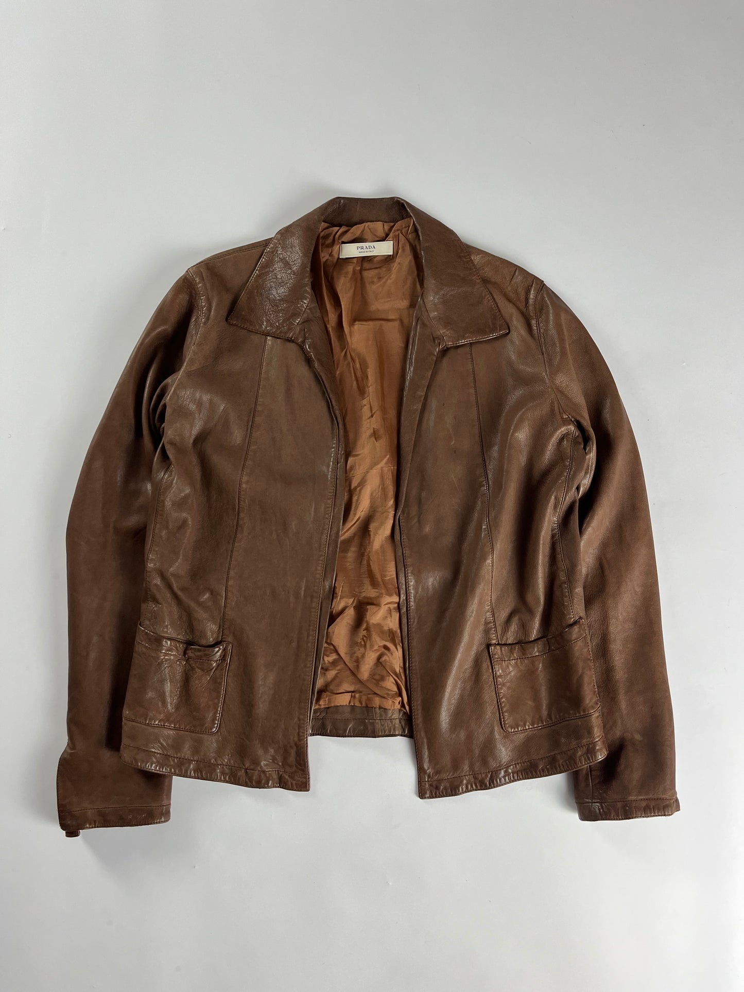 Prada Brown Soft Caramel Leather Overshirt Jacket 2000s - L