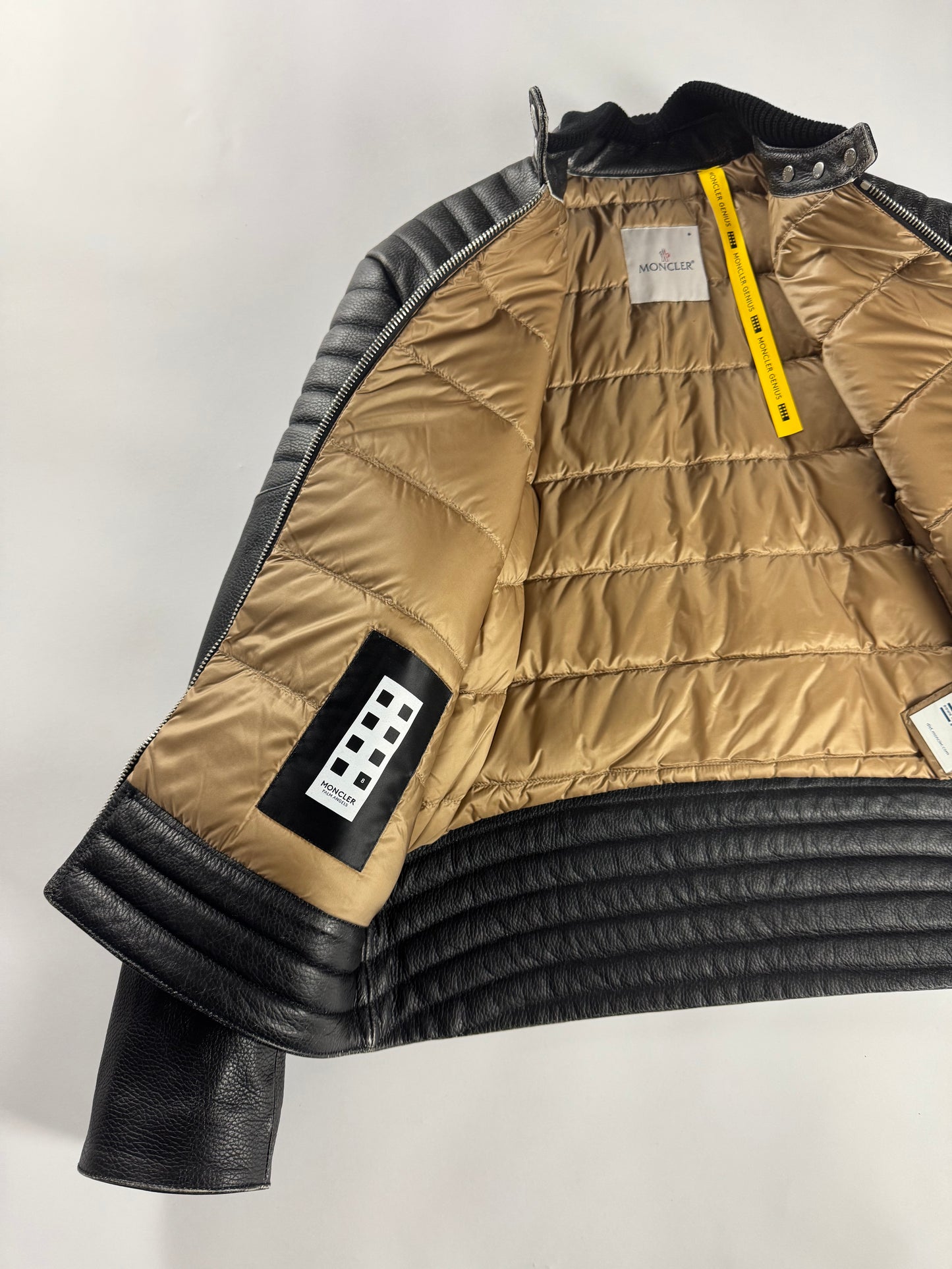 Moncler x Palm Angels Vicsek Full Grain Leather Down Moto Jacket FW 2023 - S