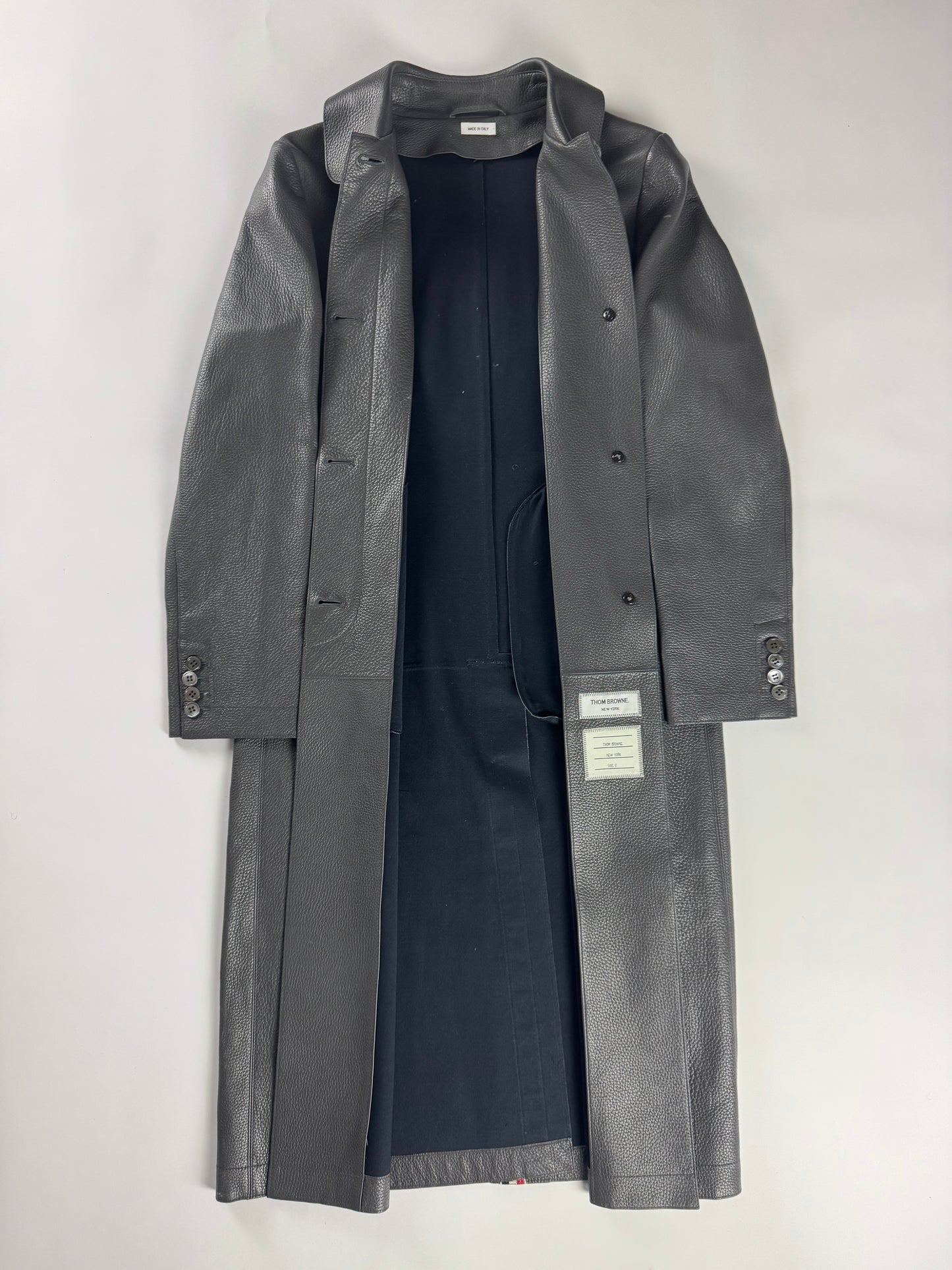 Thom Browne Sample Grigio Deer Leather Overcoat - XS