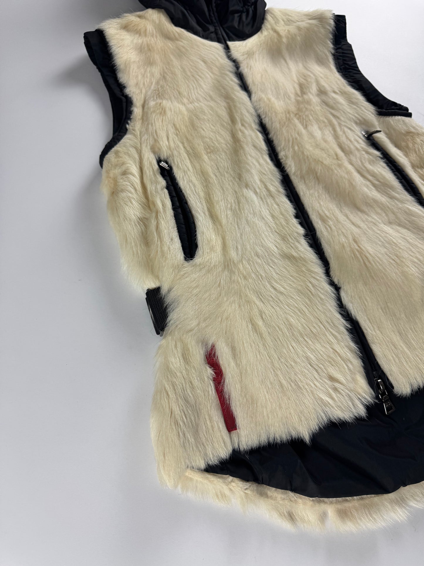 Prada Linea Rossa Kid Fur Hooded Sleeveless Jacket FW 1999 - S