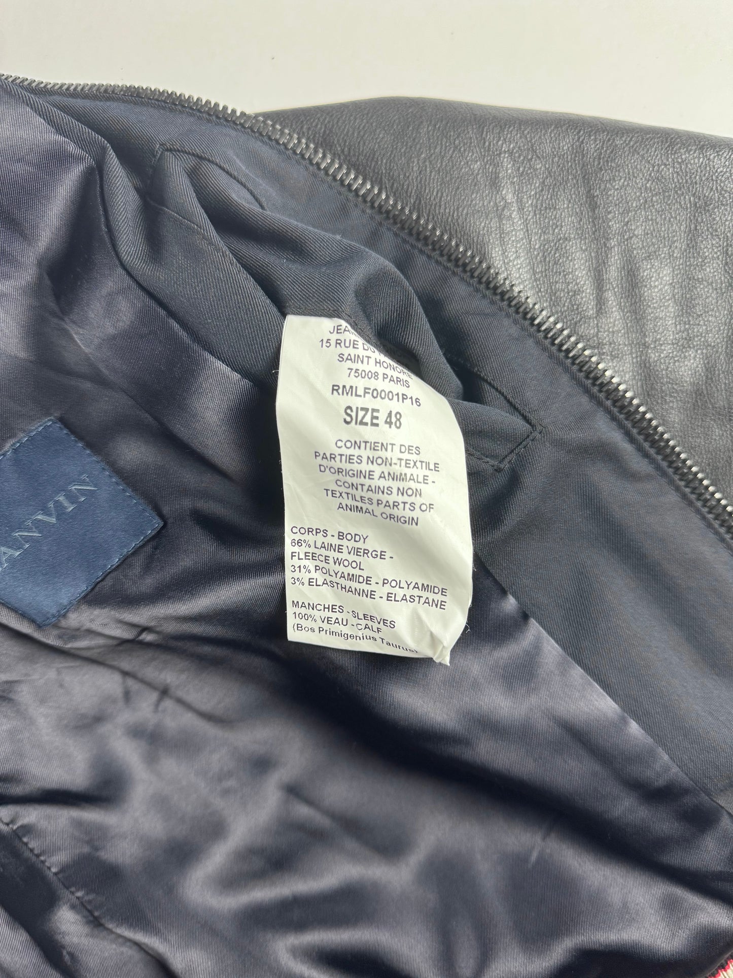 Lanvin Full Zip Leather Sleeve Bomber Jacket - M