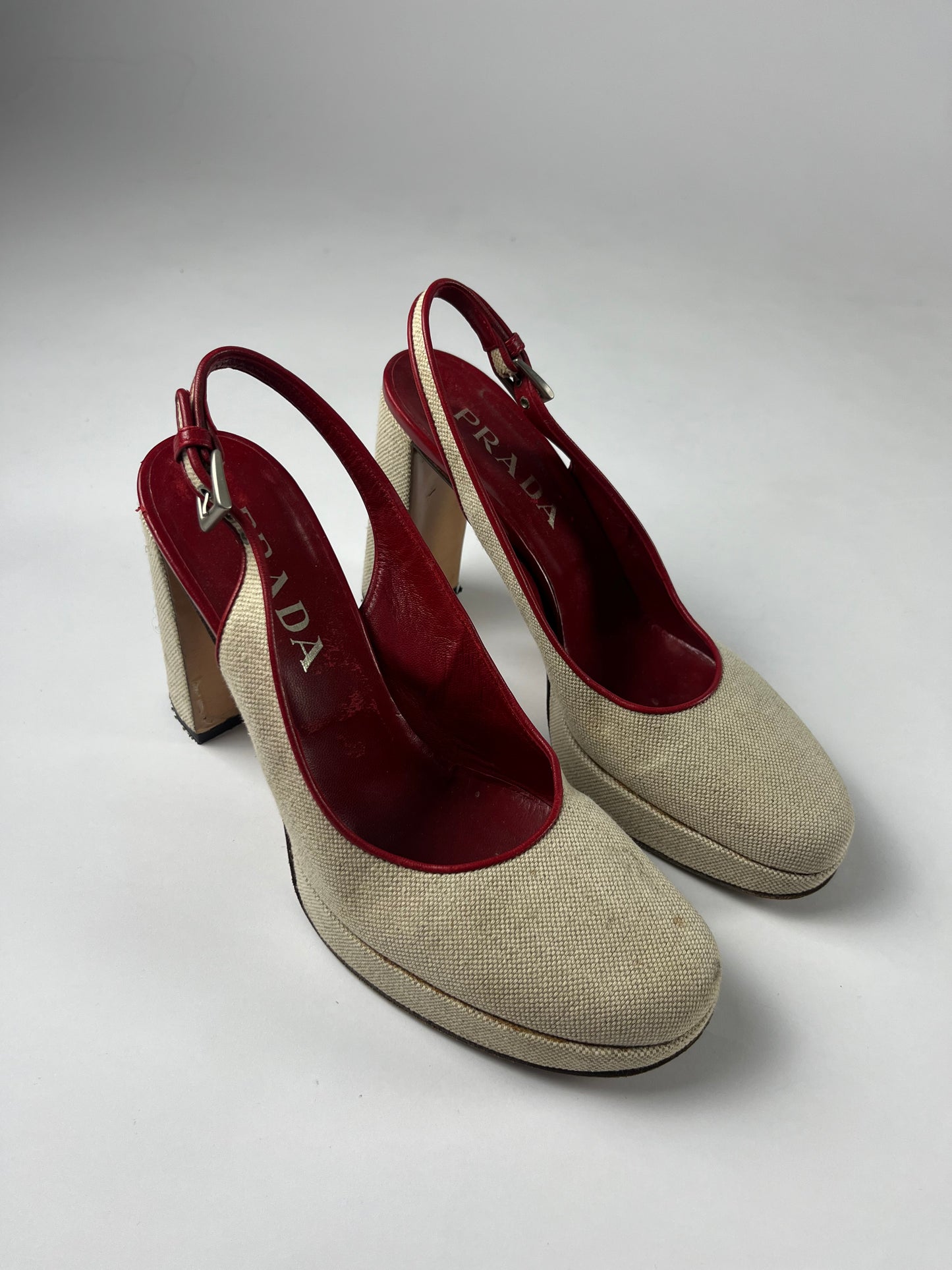 Prada Linen Inside Red Heels SS 1999 - 38 IT/39 EU