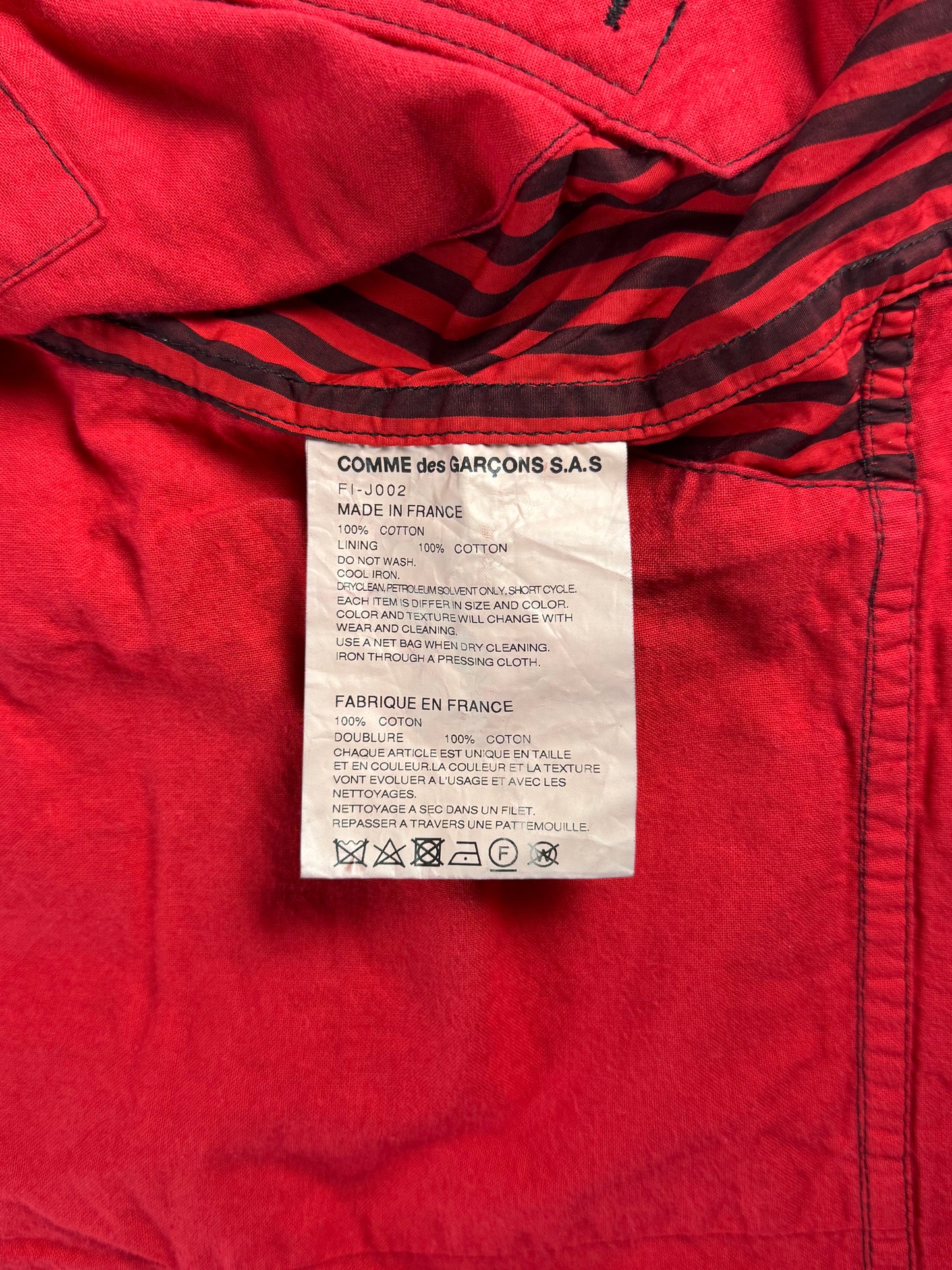 Comme Des Garçons Shirt Red Stripes Rider Jacket SS 2022 - M