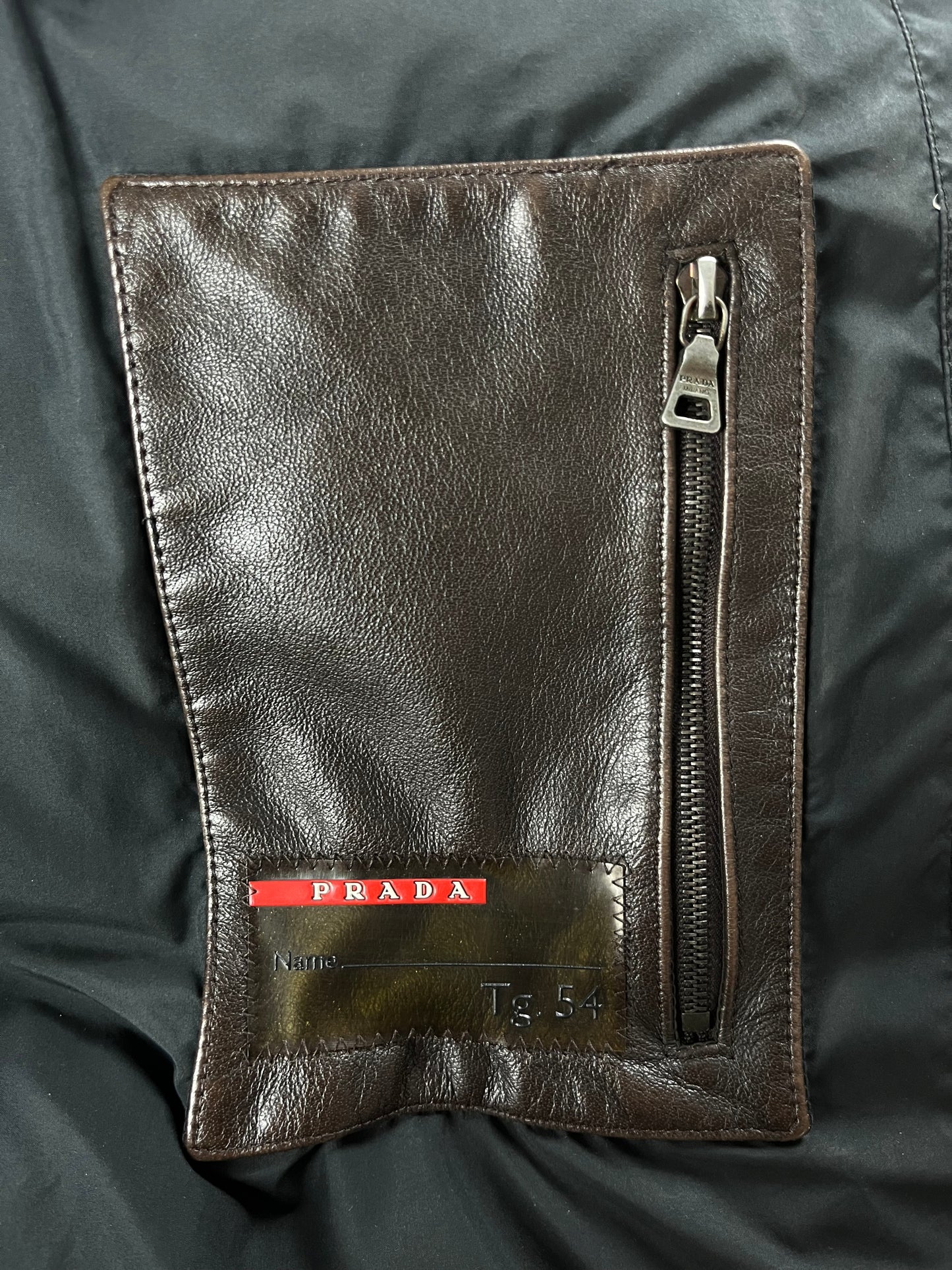 Prada Linea Rossa Patched Leather Puffer Jacket 2000s - L