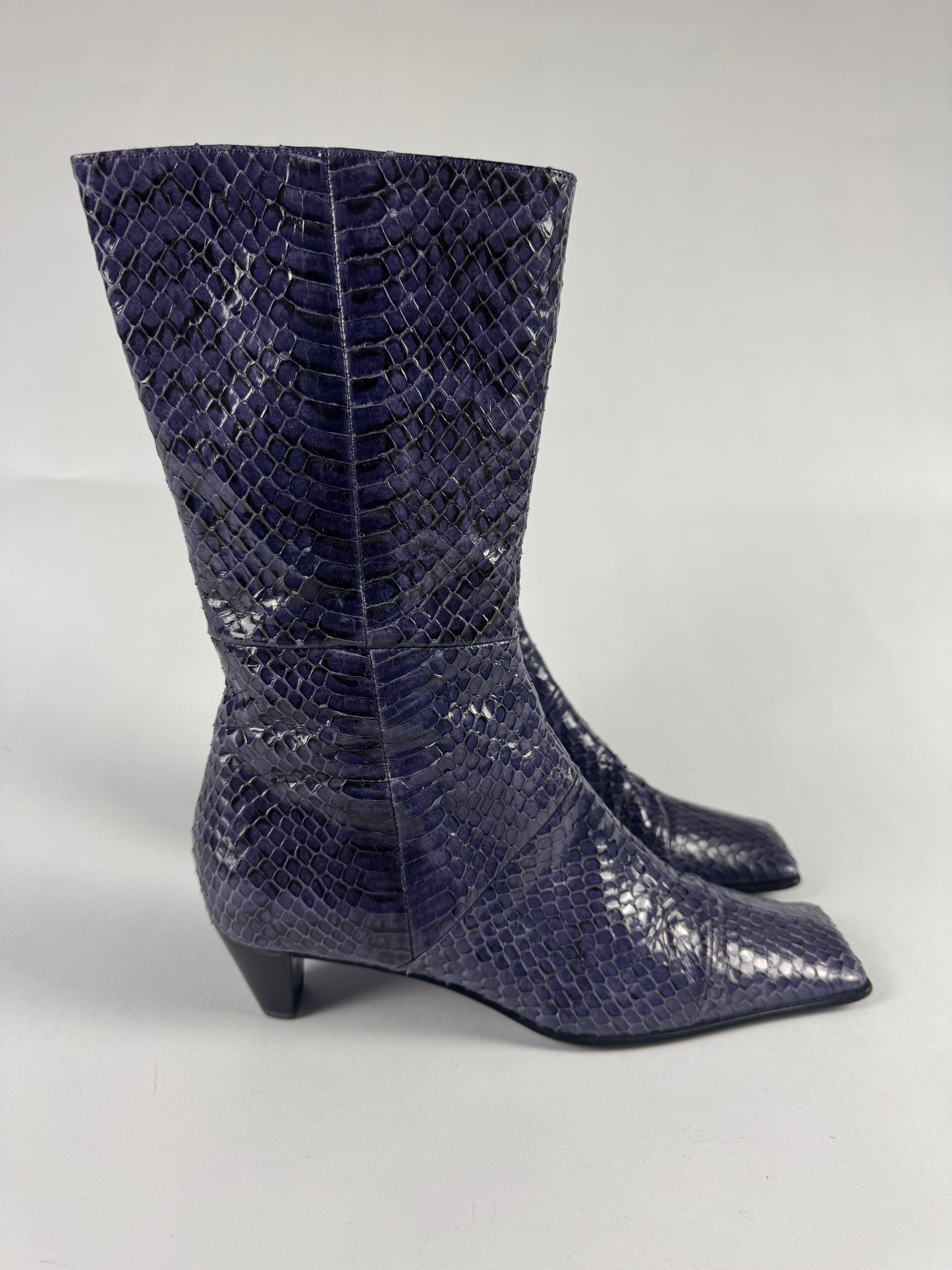 Miu Miu Snakeskin Tan Purple Python Square Toe Leather Boots FW 1999 - 38,5 IT/39,5 EU