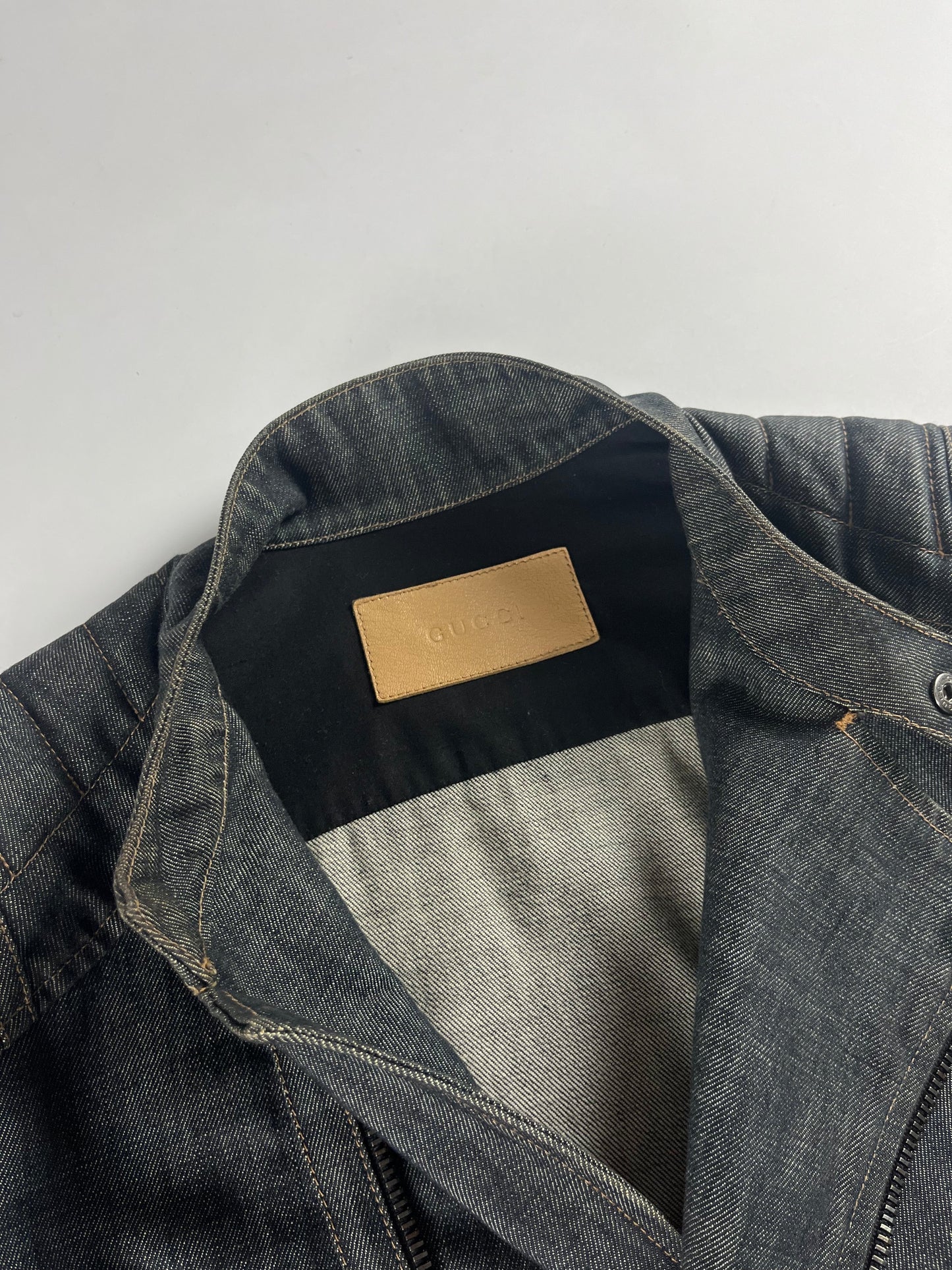 Gucci Asymmetrical Zip Raw Denim Biker Jacket SS 2002 - S
