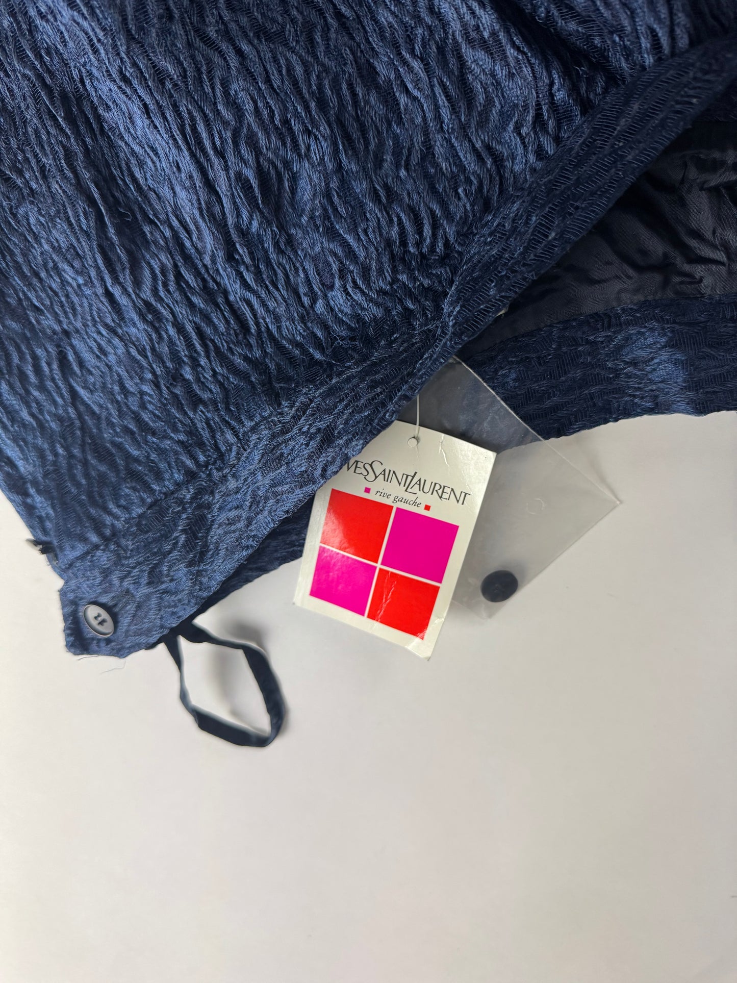 Yves Saint Laurent Rive Gauche Deep Blue Textured Plissé Set 1990s - S