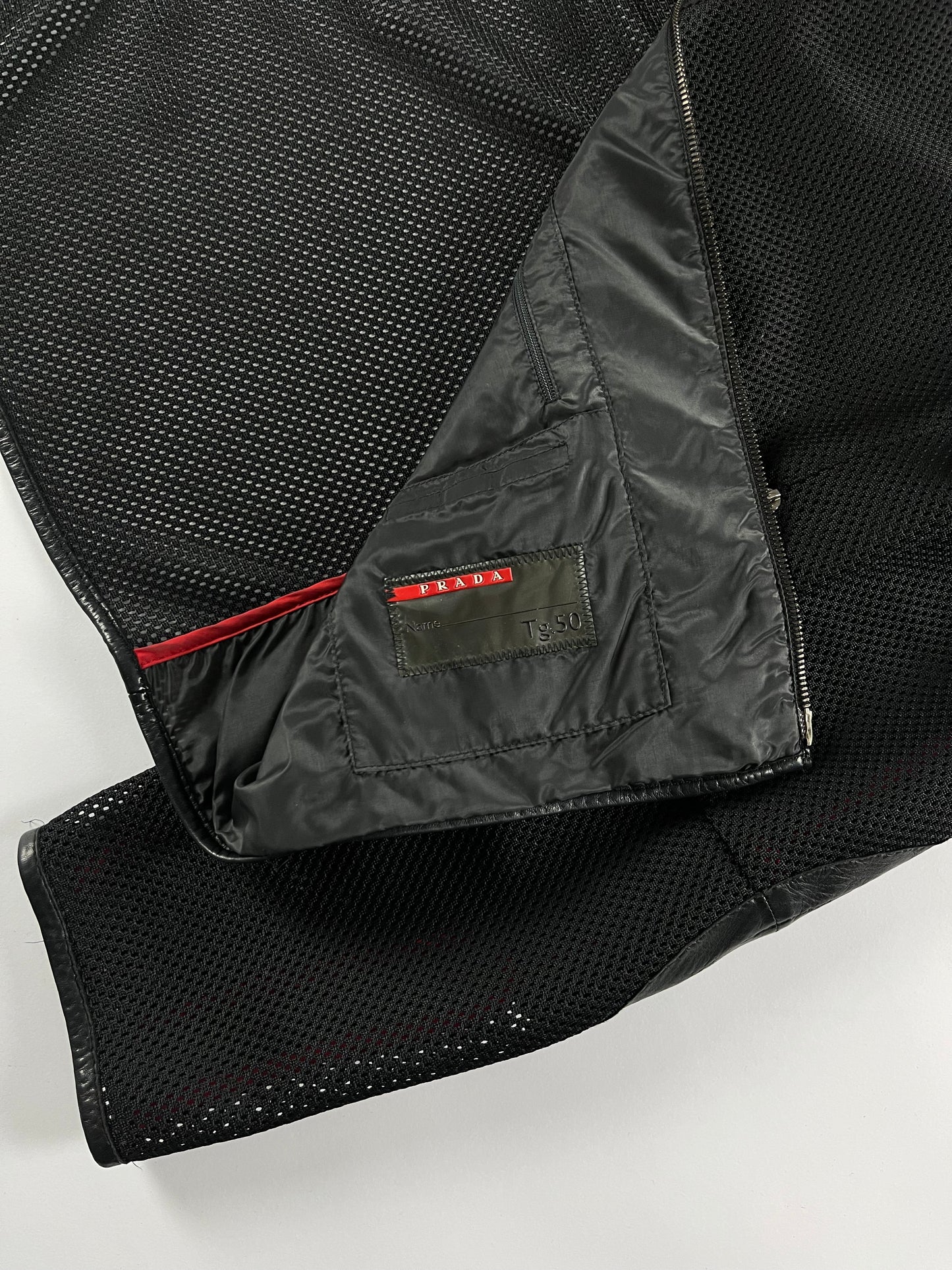 Prada Mesh Leather Patch Elbows Moto Jacket SS 2000 - M