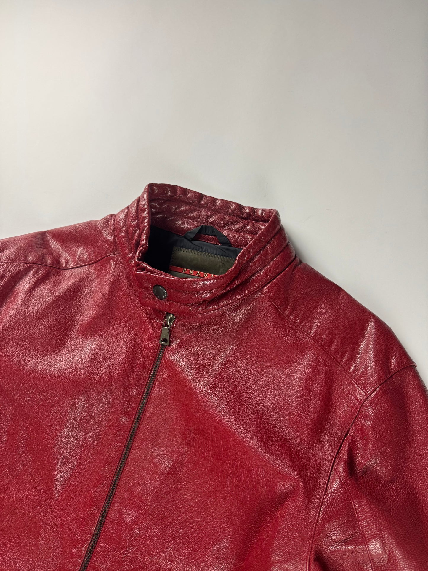 Prada Padded Elbows Red Leather Motor Jacket SS 2000 - M