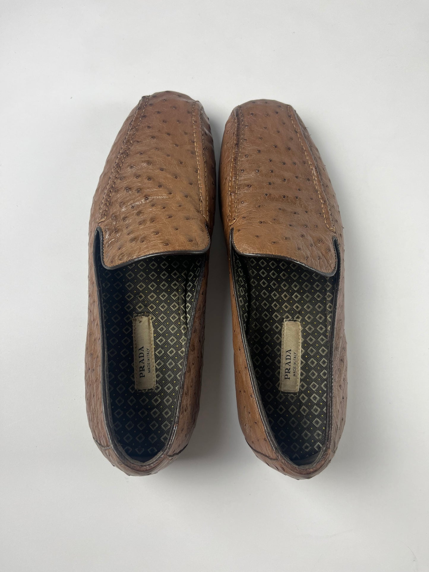 Prada Exotic Ostrich Brown Leather Loafers SS 2005 - 6 IT/41 EU