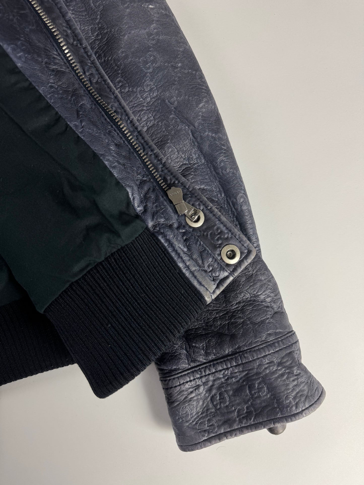 Gucci Blue Guccissima Monogram Leather Jacket 2010s - M