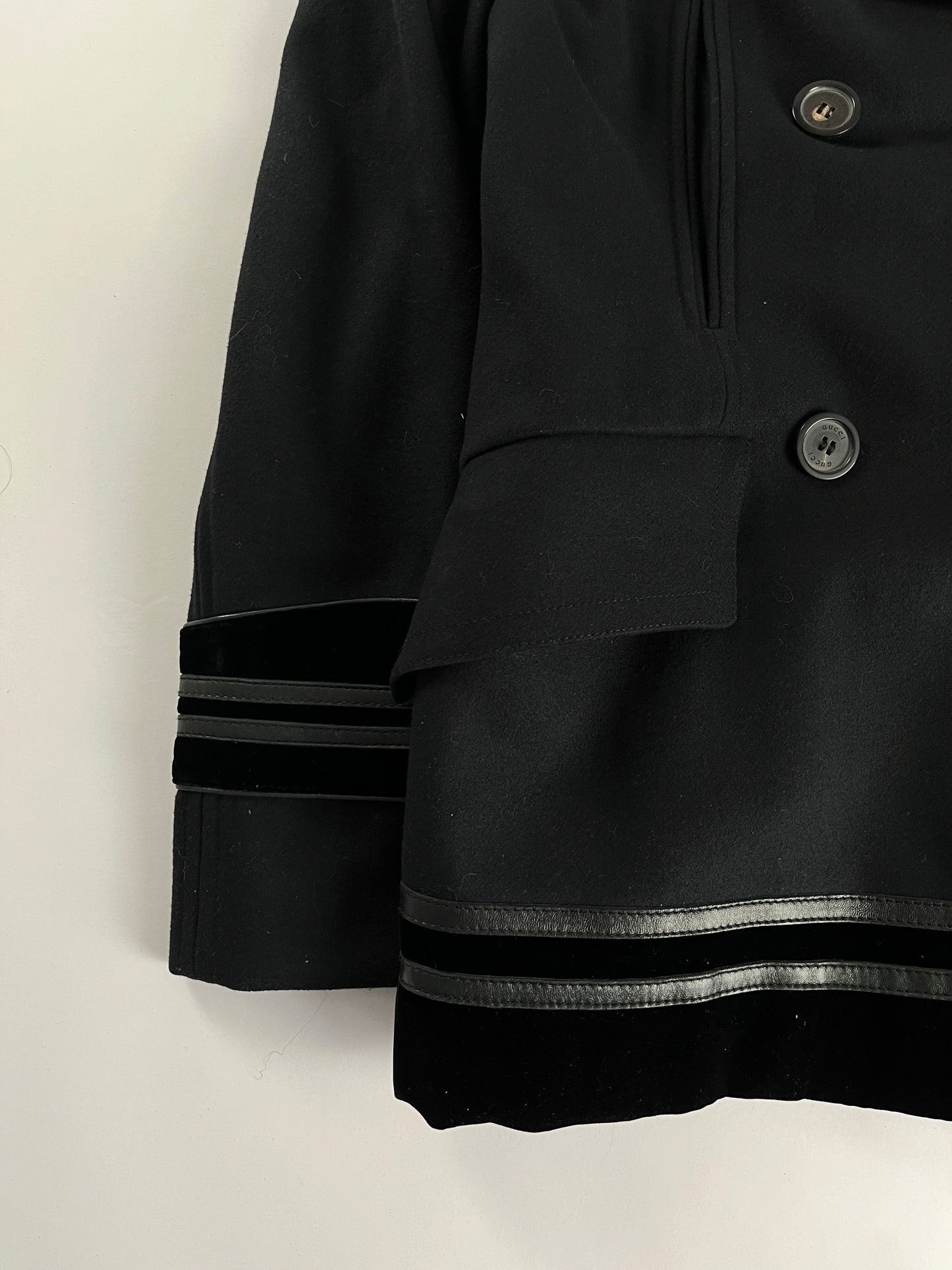 Gucci Leather Trim Wool Peacoat FW 2005 - S