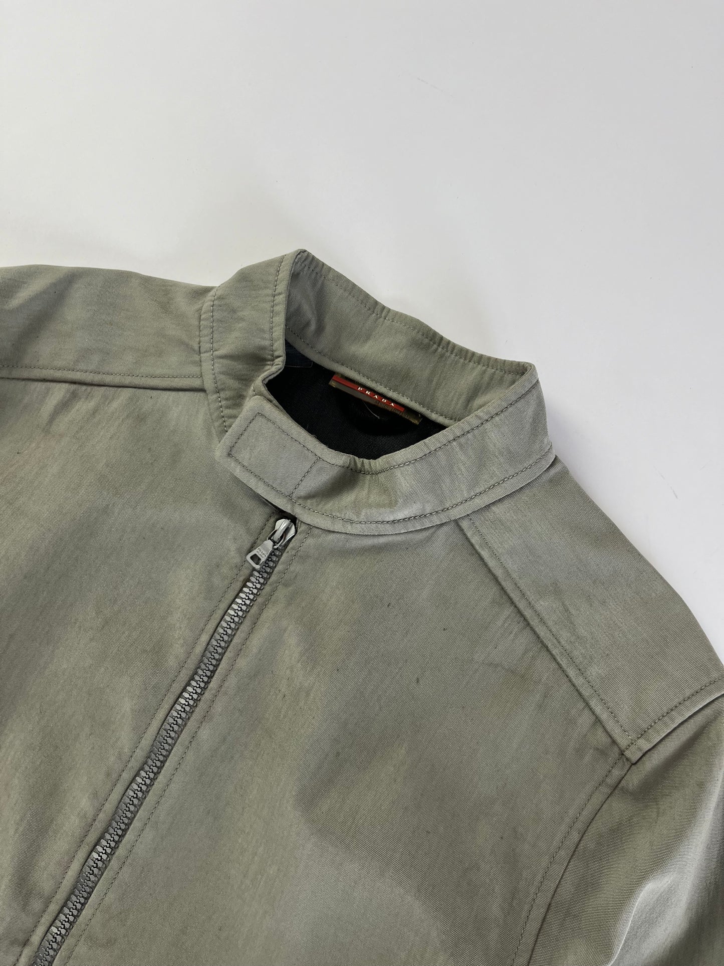 Prada Light Grey Modern Strapped Double Zip Nylon Moto Jacket SS 2000 - M