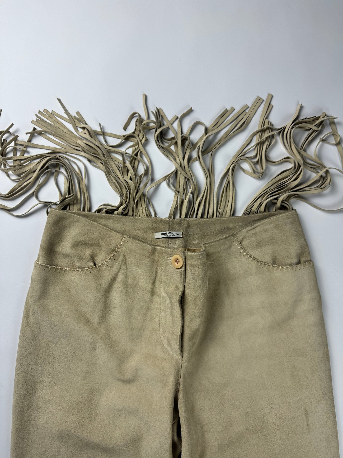 Miu Miu Suede Leather Cowboy Bootcut Pants 2000s - XS