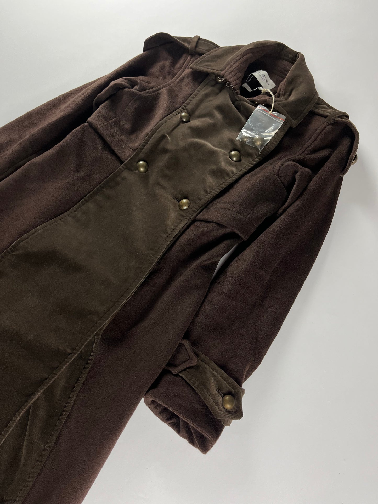 Yves Saint Laurent Sample Double Breasted Velvet Trimmed Military Coat FW 2005 - S