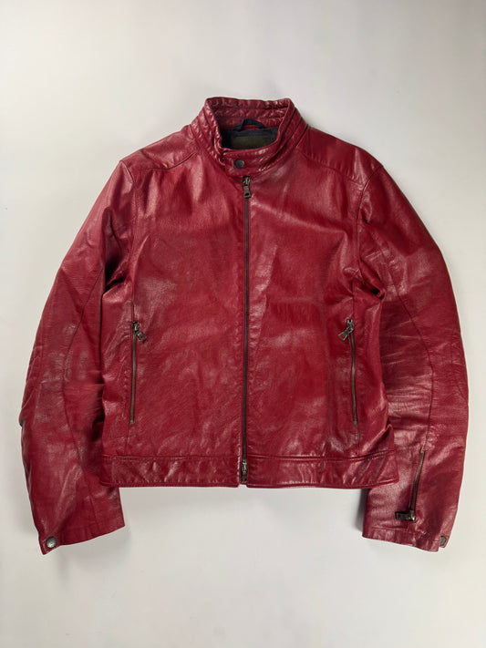 Prada Padded Elbows Red Leather Motor Jacket SS 2000 - M