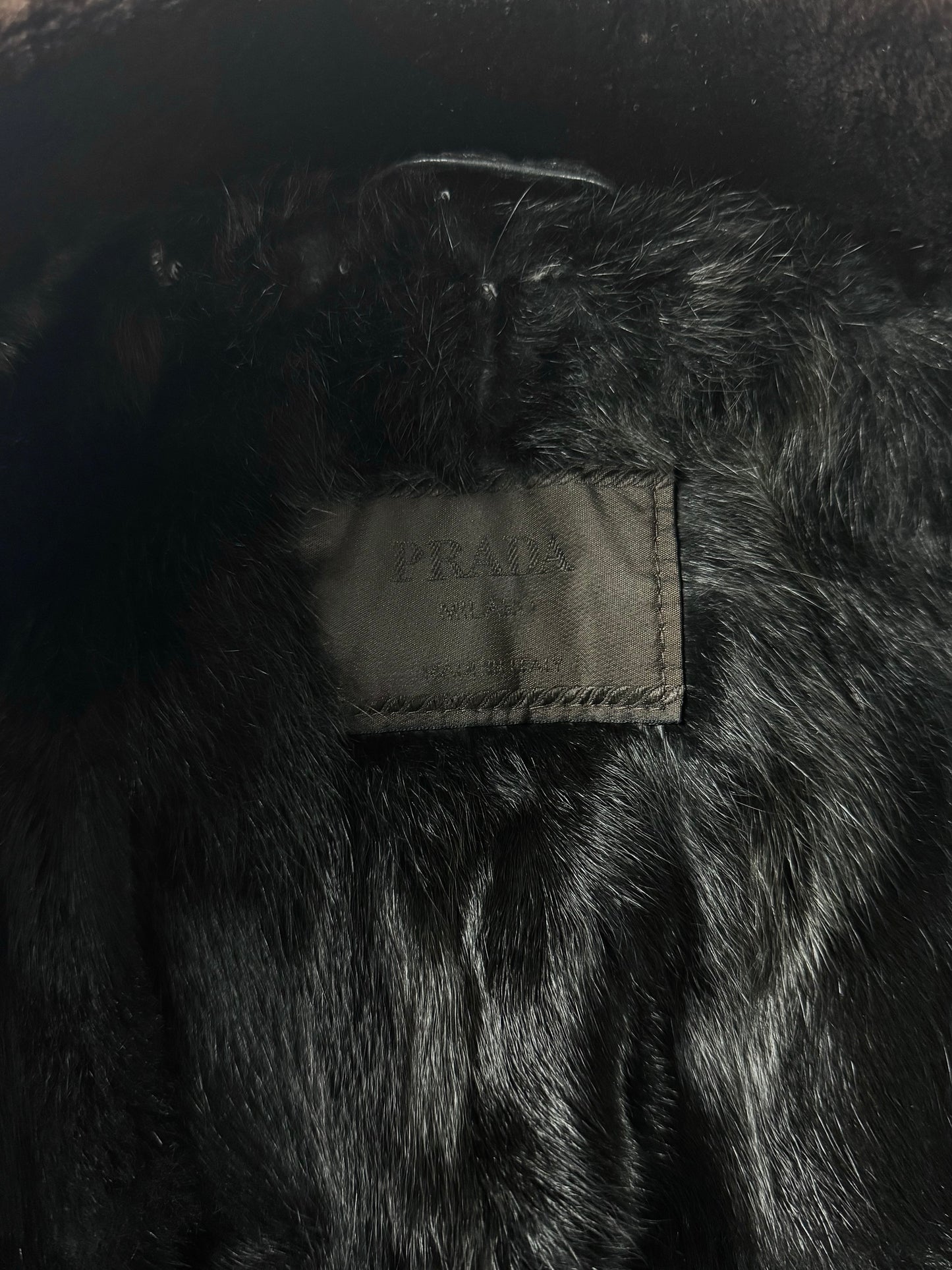 Prada Inside Fur Double Breasted Belted Leather Coat FW 1996 - S