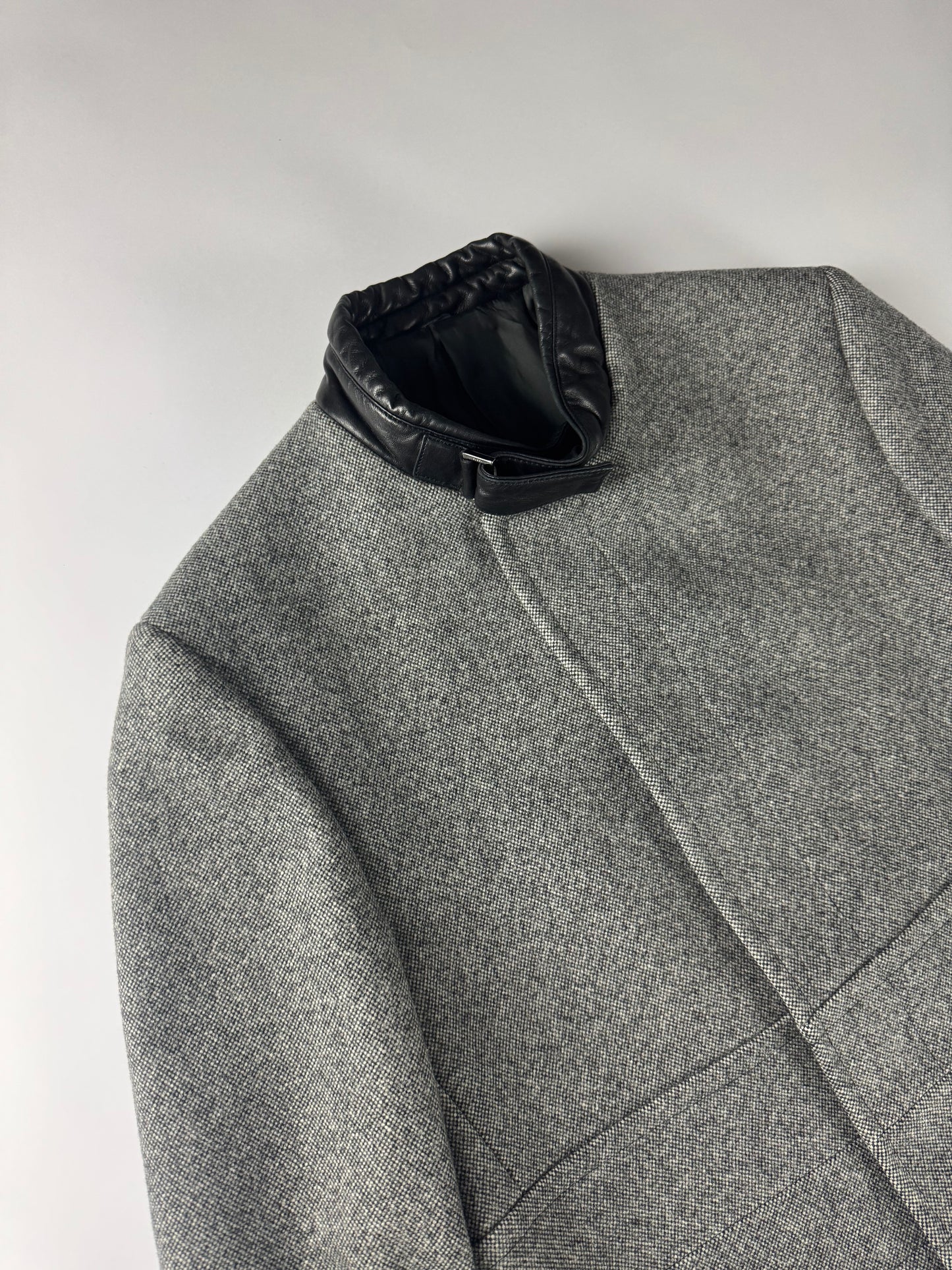 Gucci Grey Wool Leather Belt Collar Long Coat FW 2000 - M