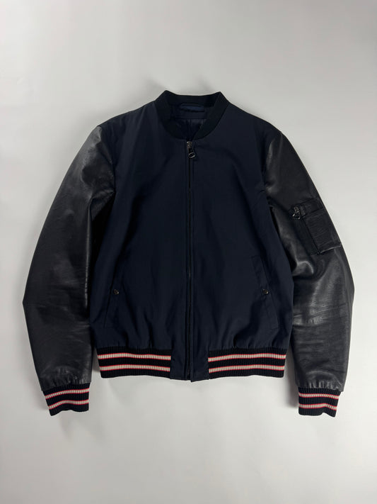 Lanvin Full Zip Leather Sleeve Bomber Jacket - M