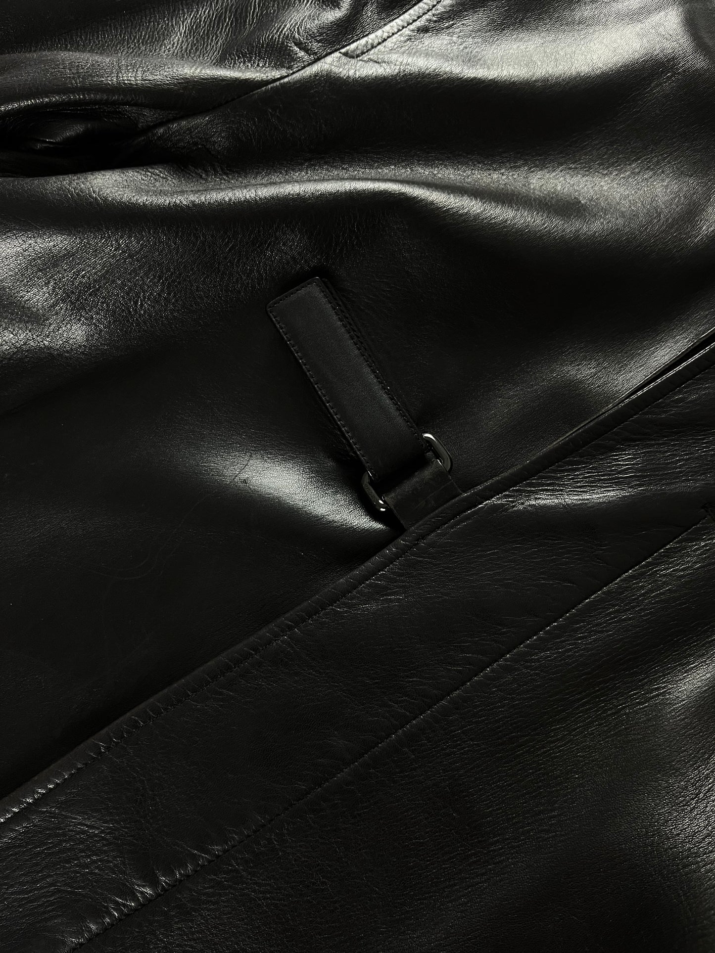 Prada Belted Premium Leather Fur Long Jacket FW 1999 - M