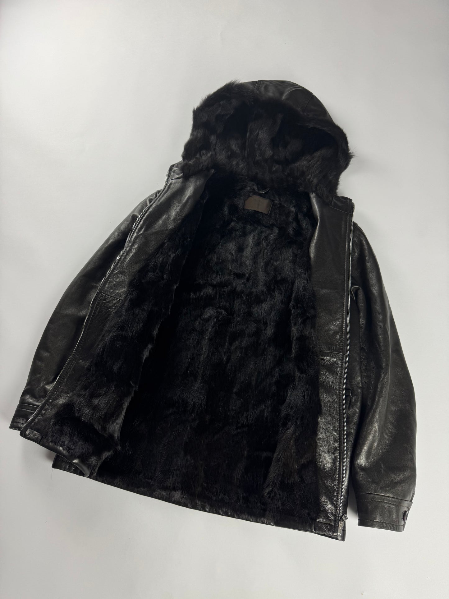 Prada Inside Fur Hooded Leather Jacket FW 1996 - S