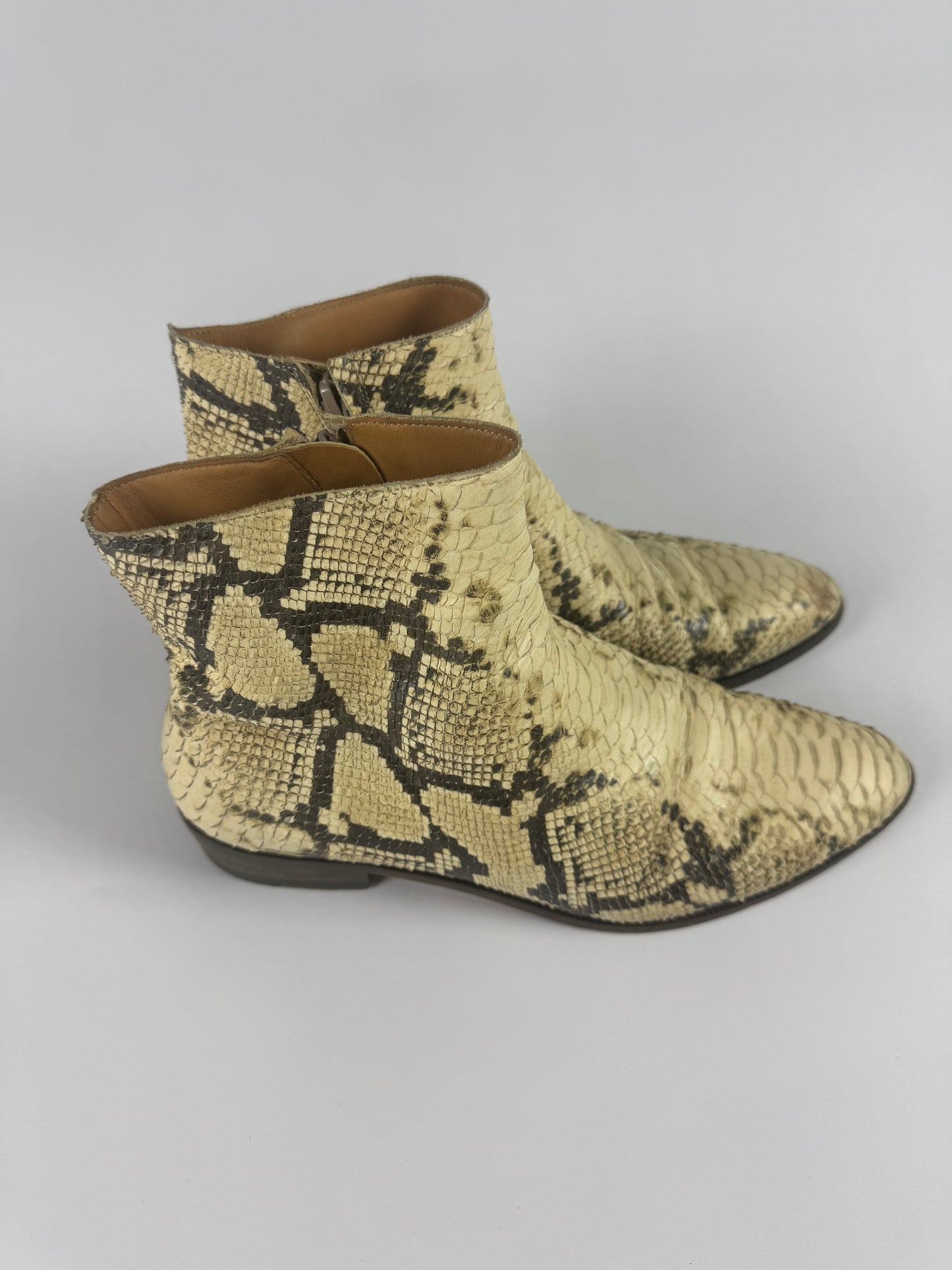 Maison Matin Margiela Cream Snakeskin Python Leather Mid Boots SS 2005 - 41 EU