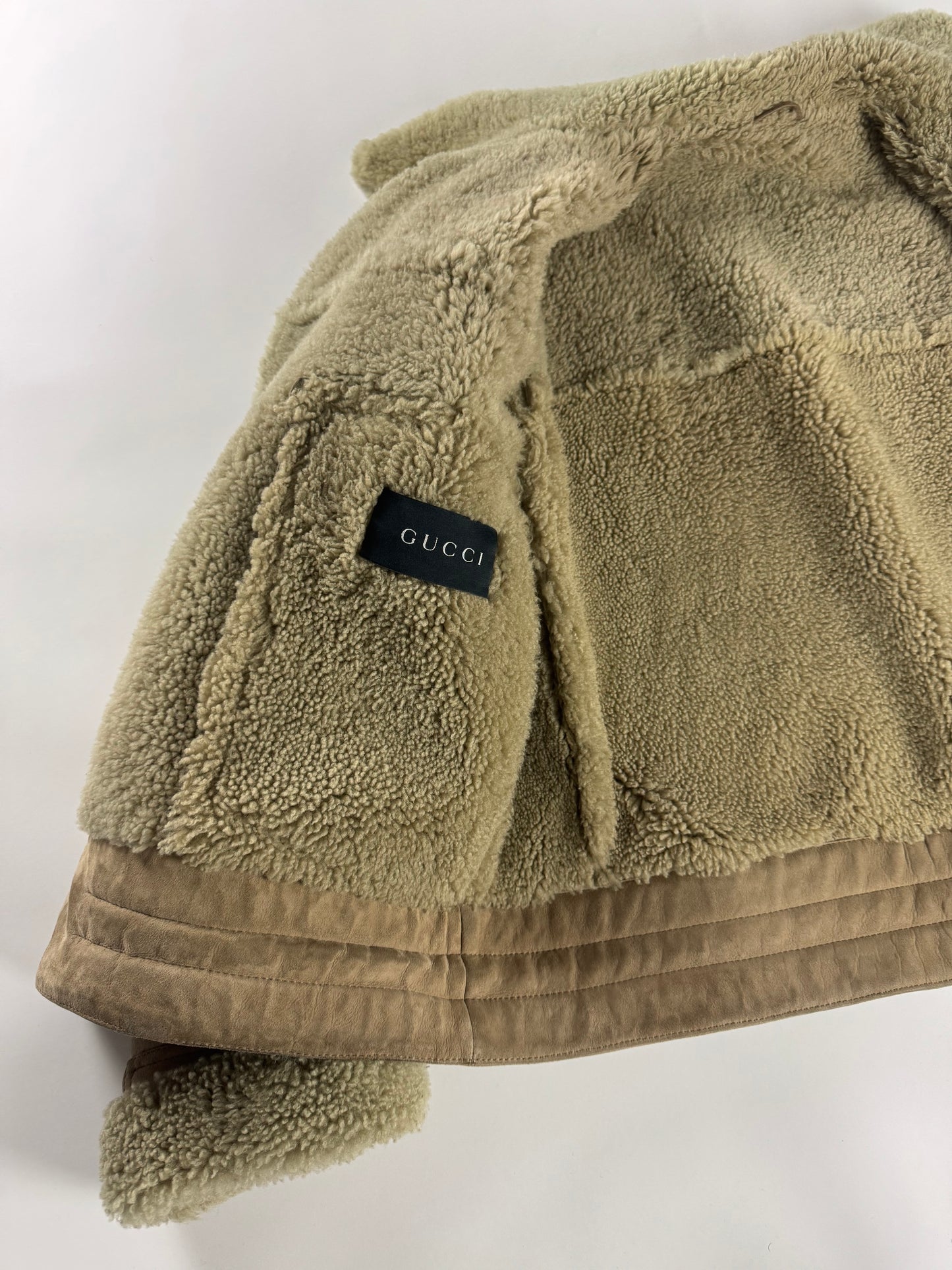 Gucci Tom Ford Suede Camel Shearling Jacket FW 2002 - XL