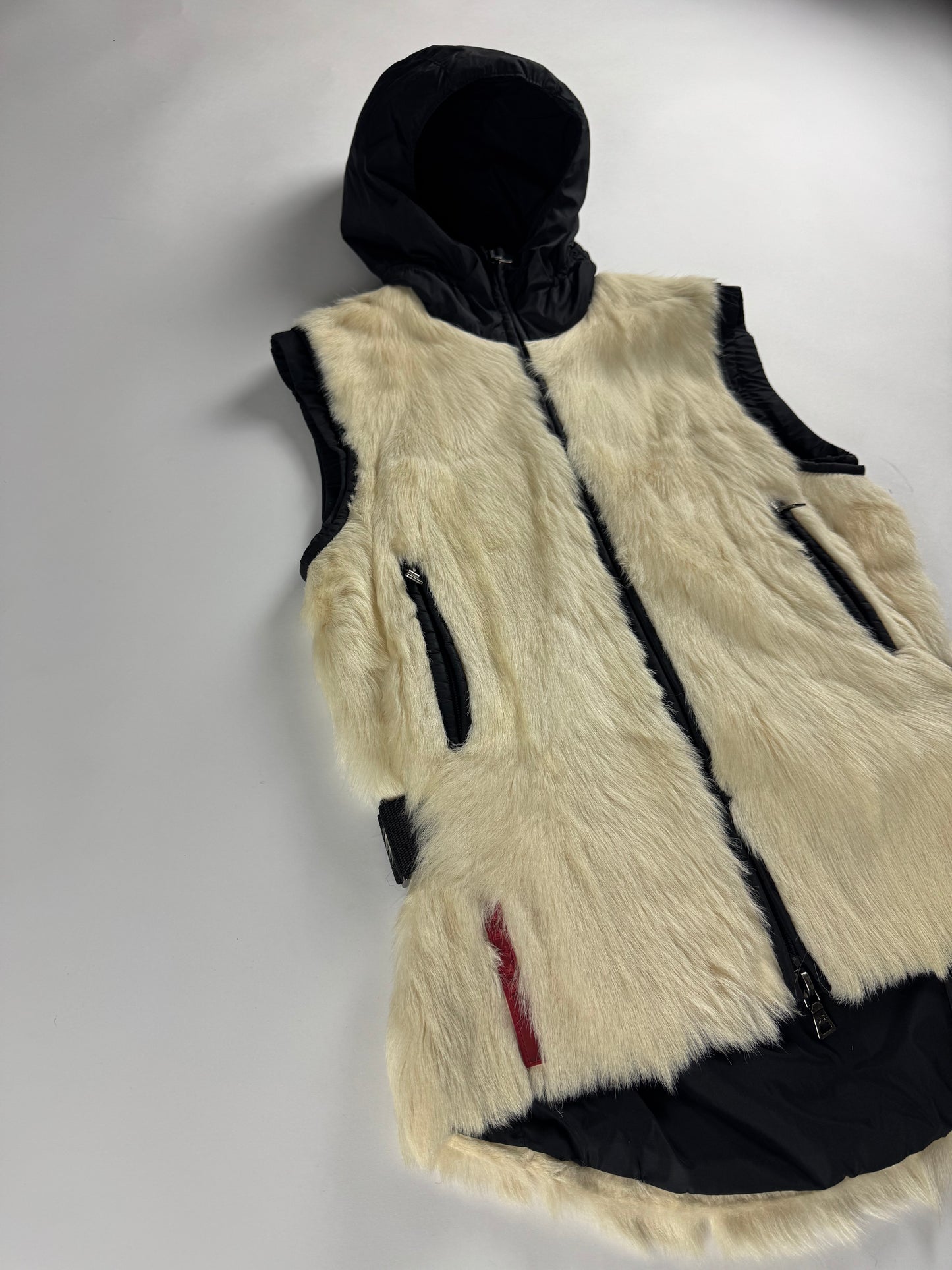 Prada Linea Rossa Kid Fur Hooded Sleeveless Jacket FW 1999 - S