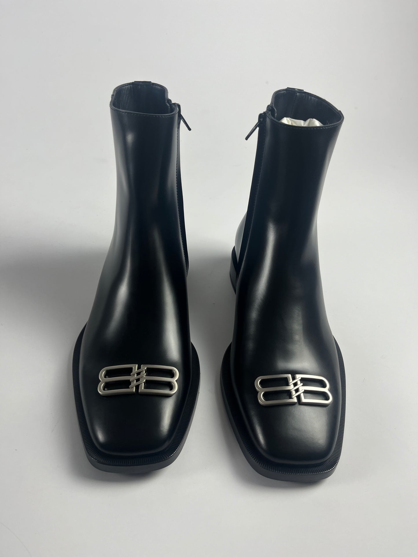 Balenciaga Square Toe Silver BB Rim Leather Ankle Boots FW 2019 - 40 EU