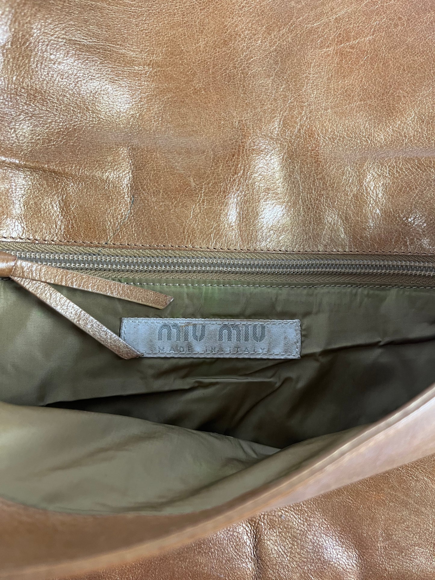 Miu Miu Camel Leather Shoulder Pocket Bag 1990s - OS