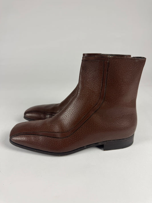 Prada Brown Square Toe Leather Boots FW 2000 - 41 EU