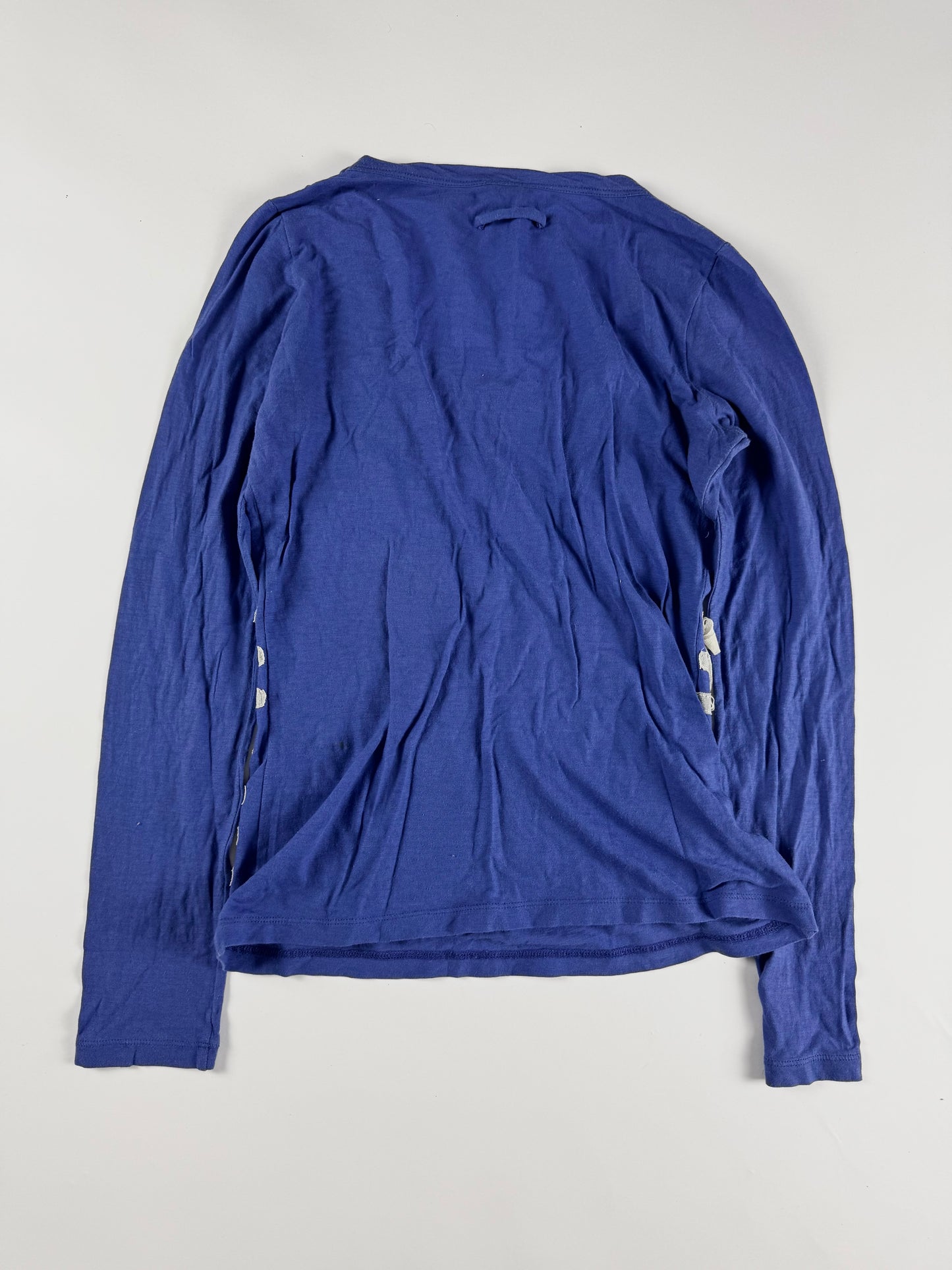 Jean Paul Gaultier Soleil Blue Marinière Stripe Logo Script Long Sleeve Mesh Top - M