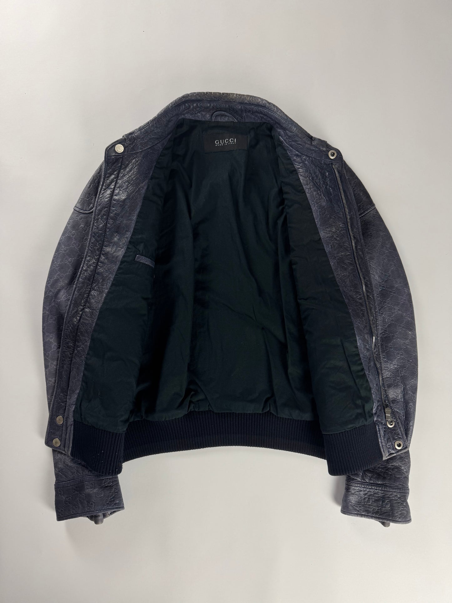 Gucci Blue Guccissima Monogram Leather Jacket 2010s - M