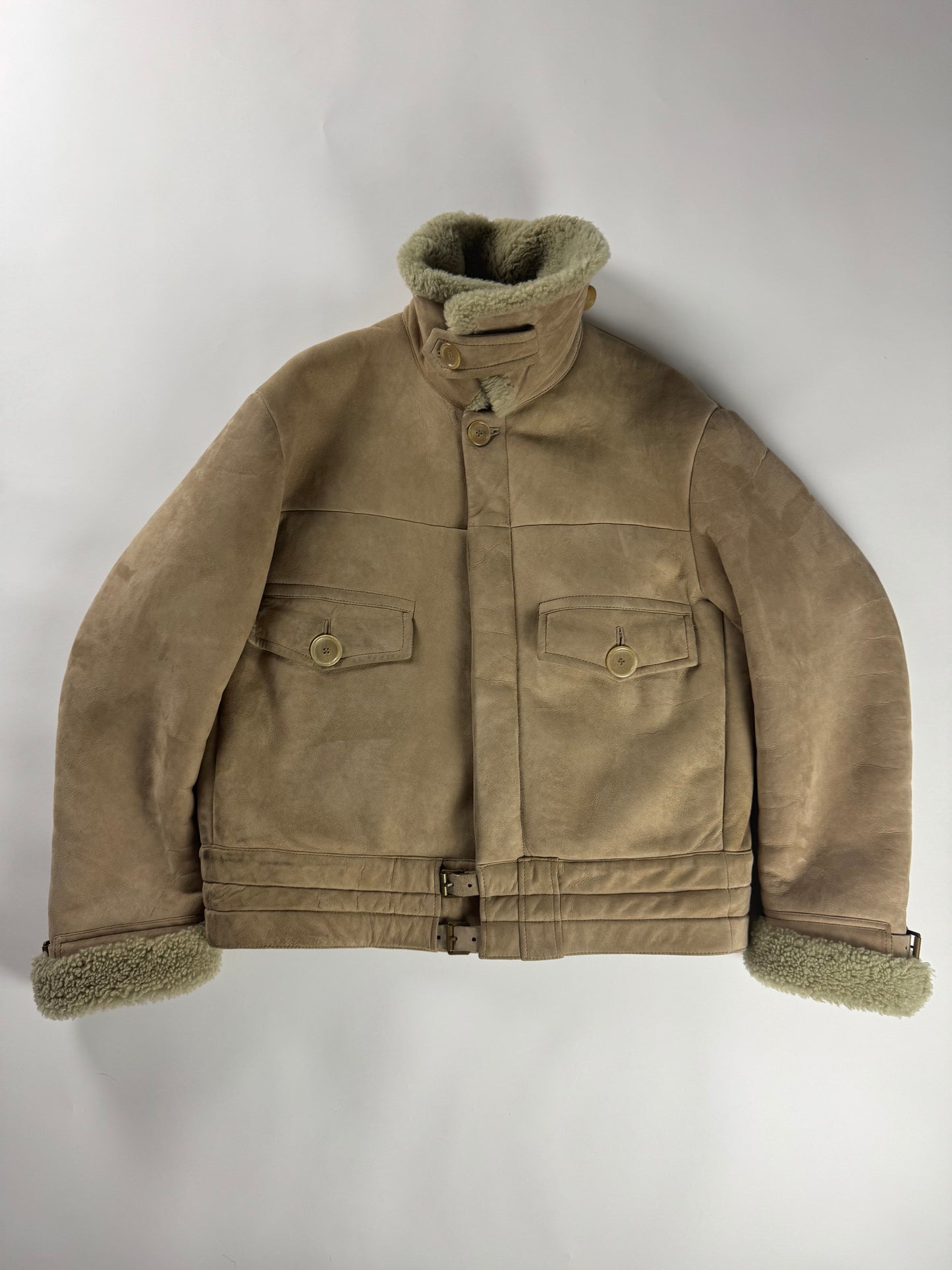 Gucci Tom Ford Suede Camel Shearling Jacket FW 2002 - XL