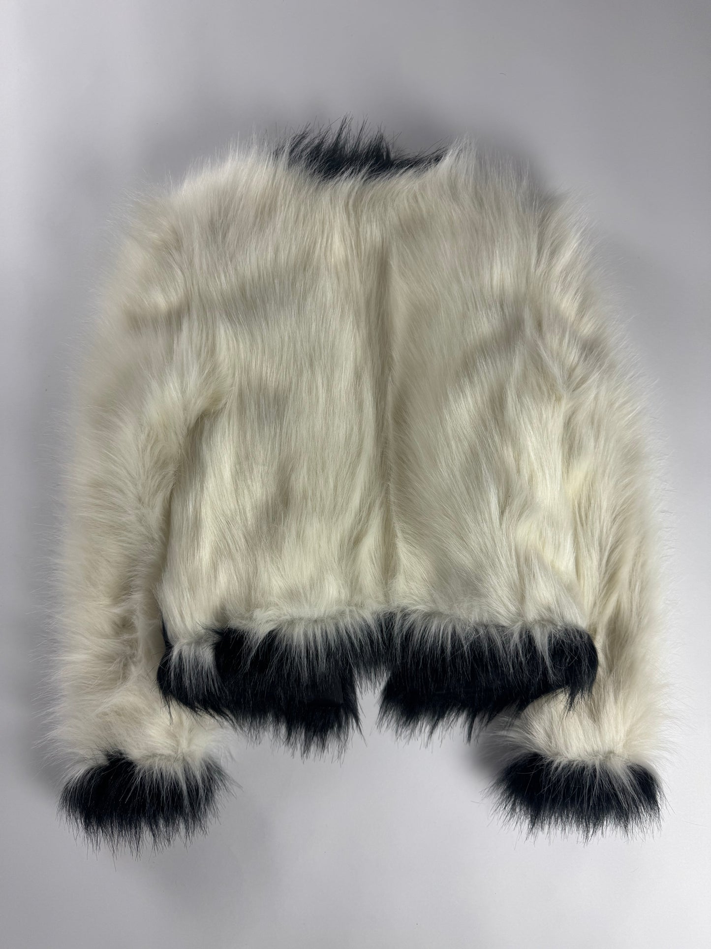 Saint Laurent Monochrome Cream Black Faux Fur Cropped Jacket FW 2021 - XS