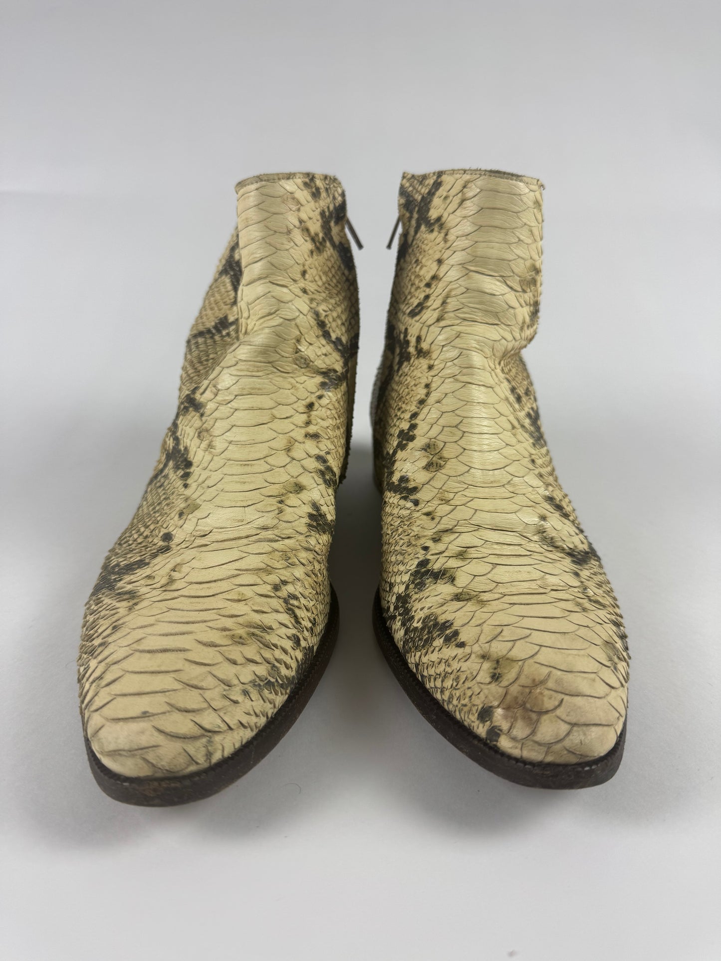 Maison Matin Margiela Cream Snakeskin Python Leather Mid Boots SS 2005 - 41 EU